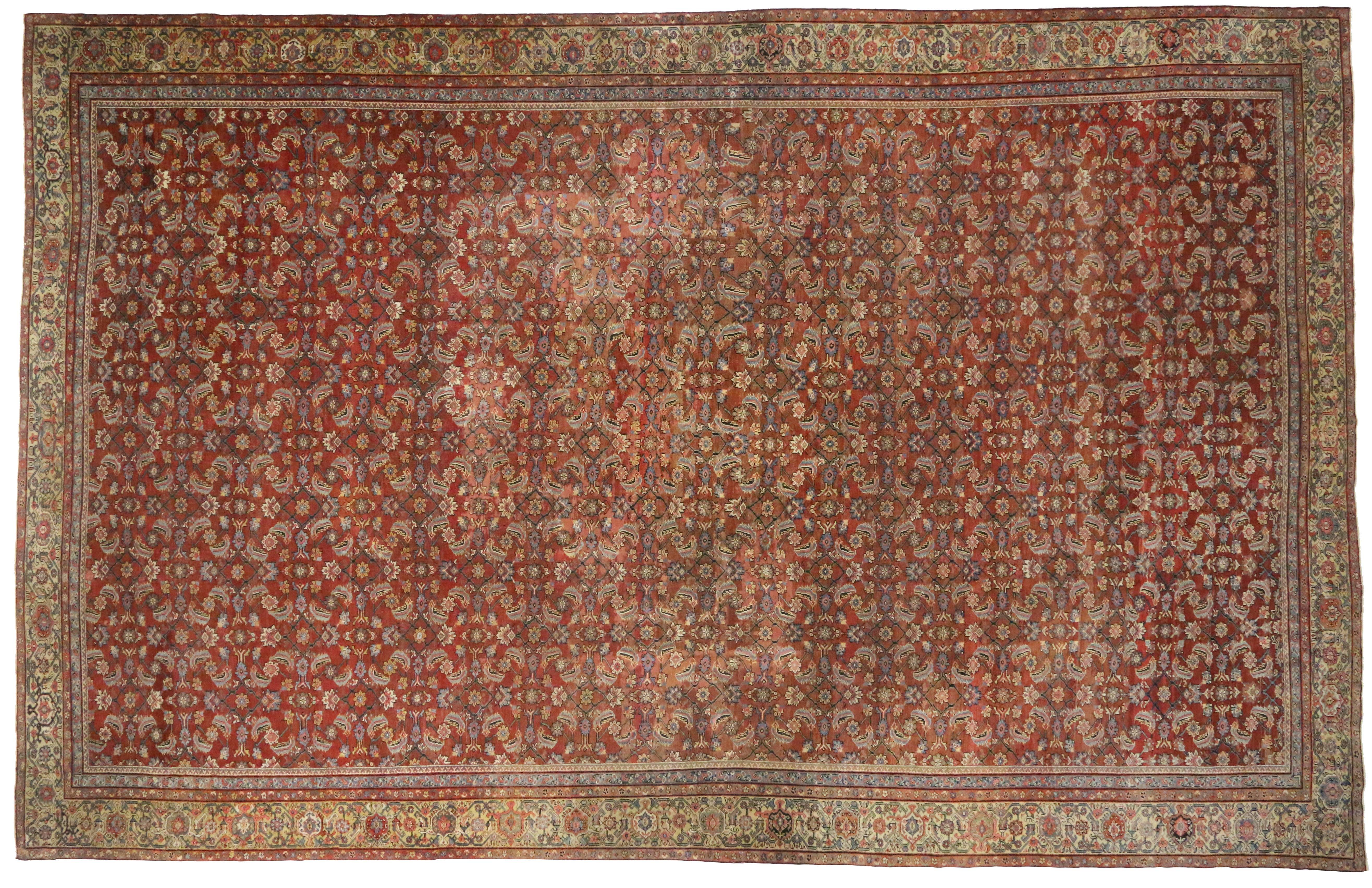 Antiker persischer Farahan-Mansion-Teppich im jakobinischen Stil, palastgroßer Perserteppich im Zustand „Gut“ im Angebot in Dallas, TX