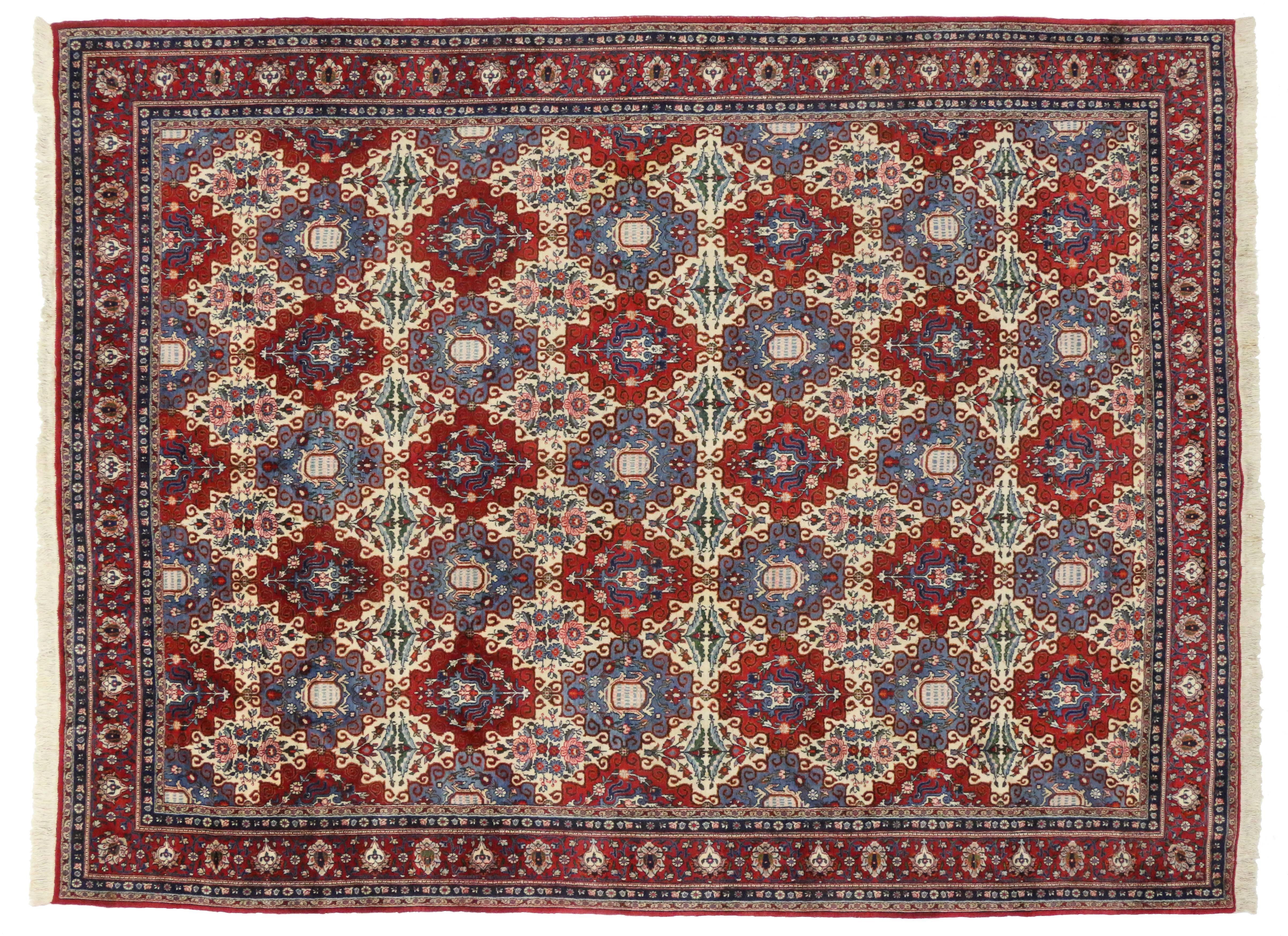 Modern Vintage Persian Moud Mood Rug with New England Cape Cod Style For Sale