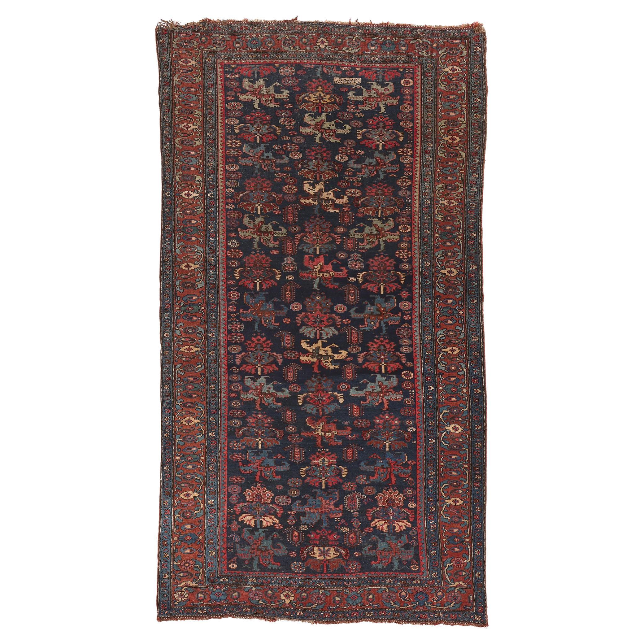 1880s Antique Persian Bijar Rug, Timelessly Classic Meets Decidedly Dapper For Sale