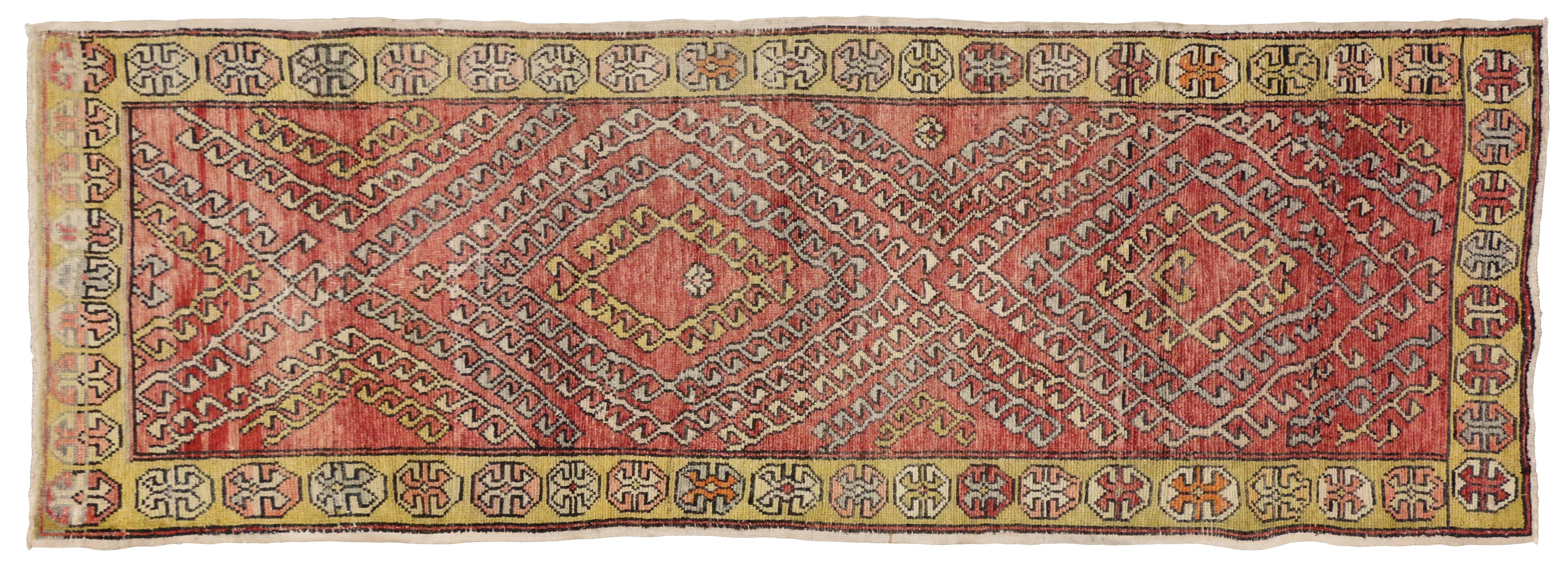 Vintage Turkish Oushak Runner with Modern Tribal Style For Sale 4