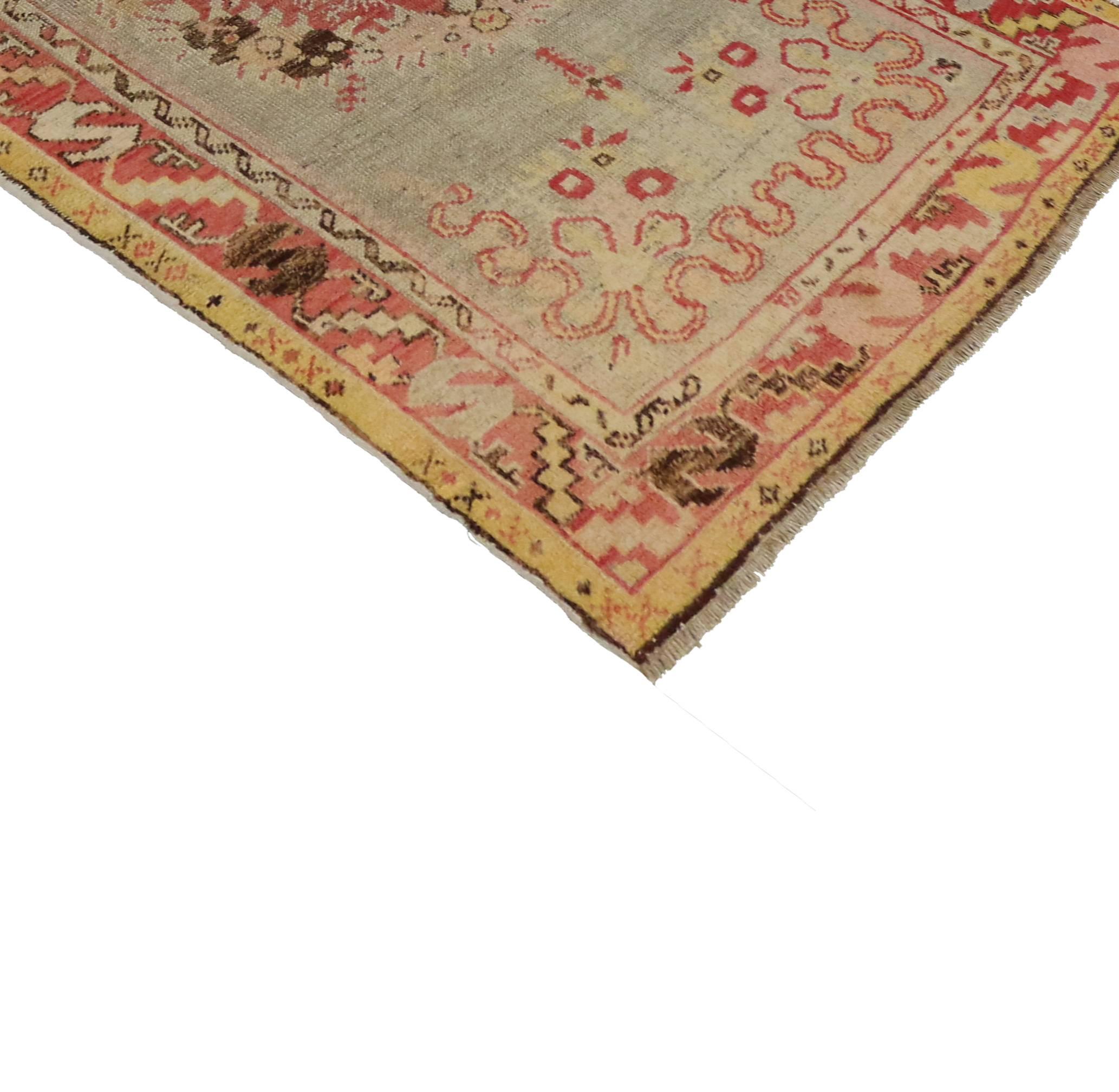 Distressed Vintage Turkish Oushak Runner with Romantic French Country Style For Sale 1