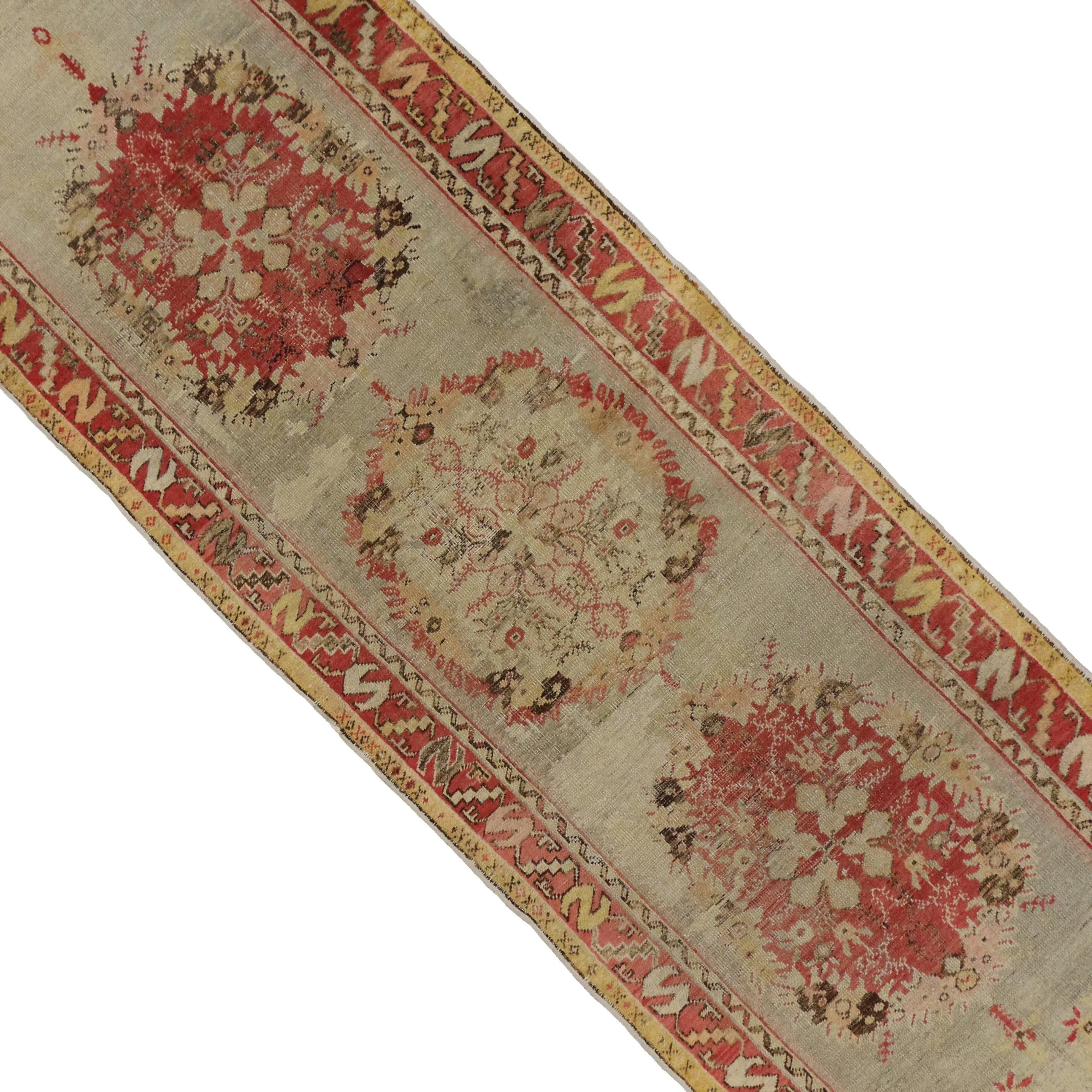 Distressed Vintage Turkish Oushak Runner with Romantic French Country Style For Sale 2