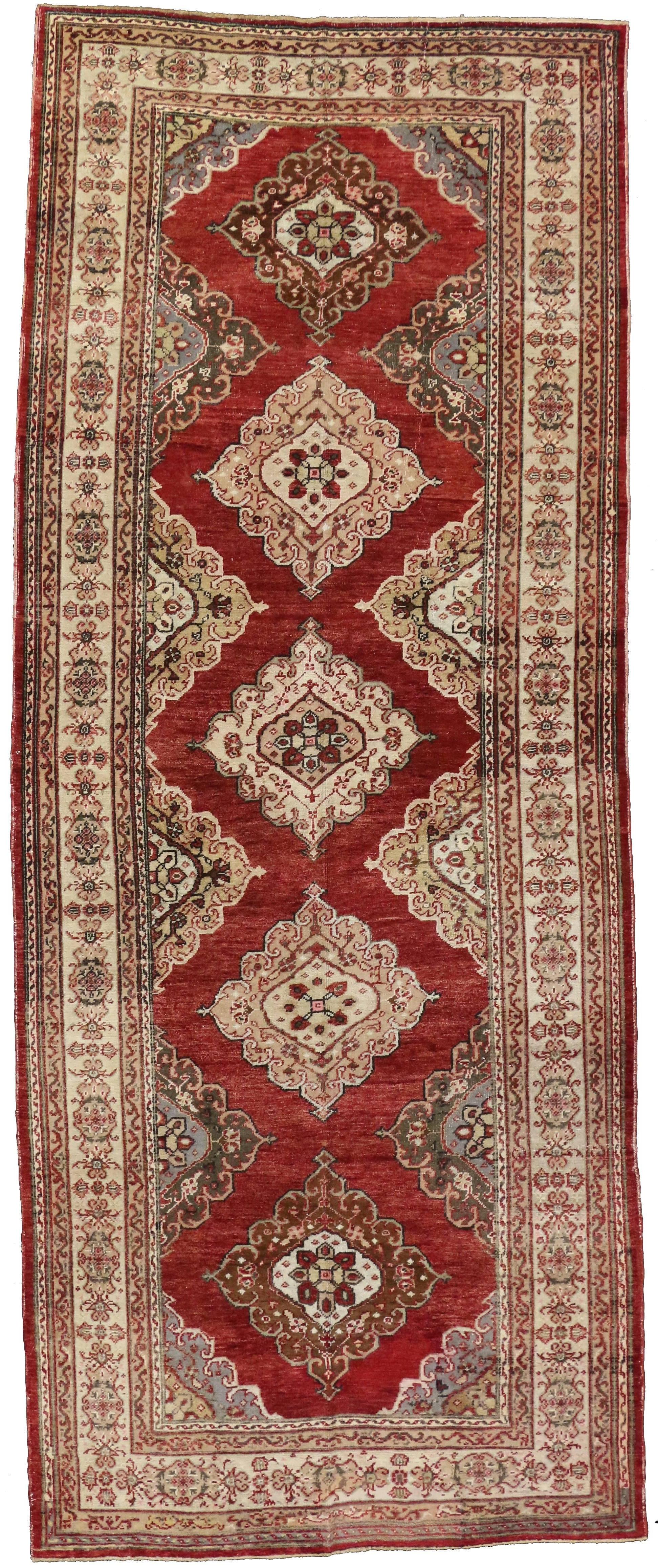 Hand-Knotted Pair of Vintage Turkish Oushak Carpet Runners with Traditional Modern Style For Sale