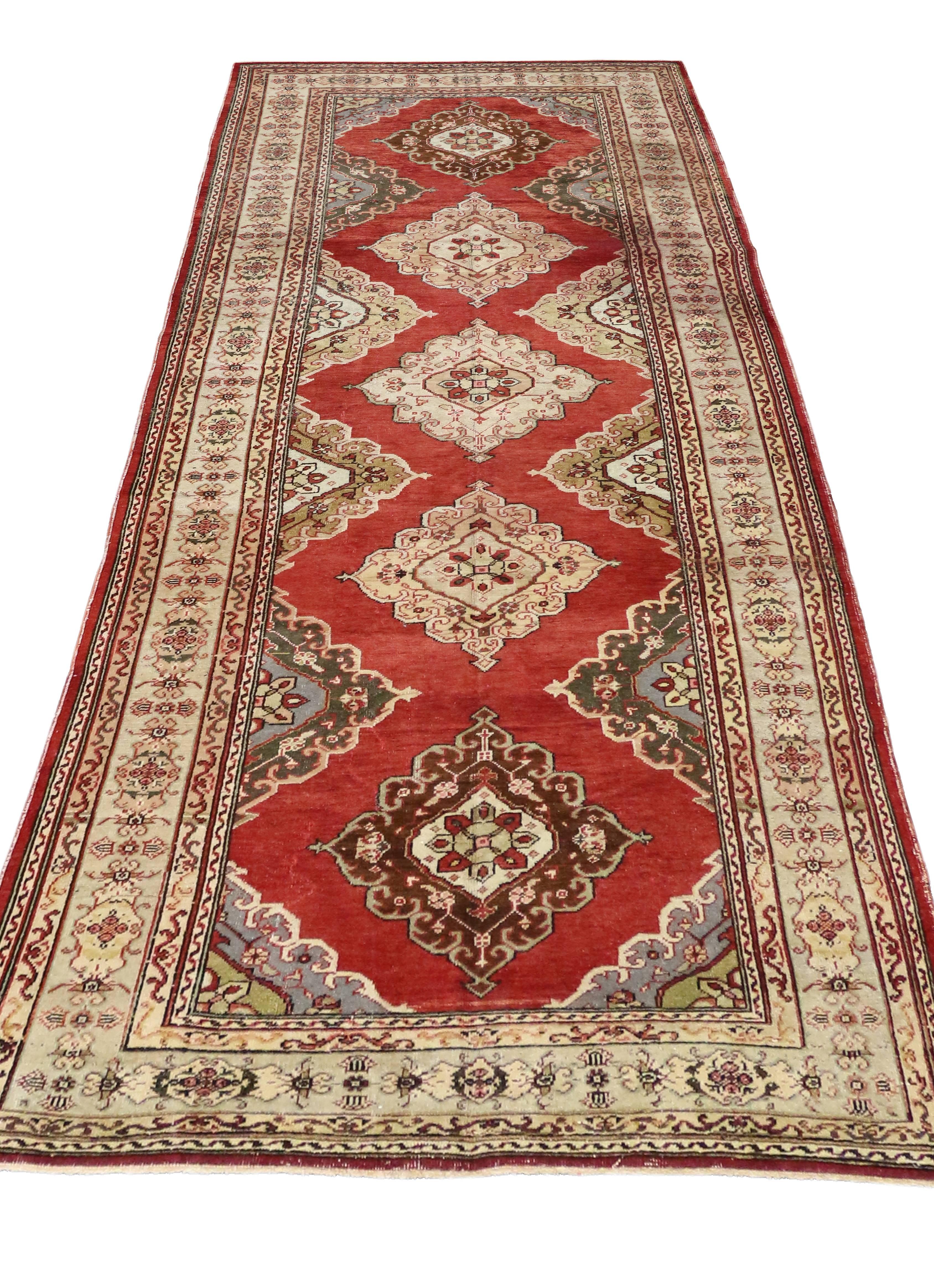 Pair of Vintage Turkish Oushak Carpet Runners with Traditional Modern Style In Good Condition For Sale In Dallas, TX