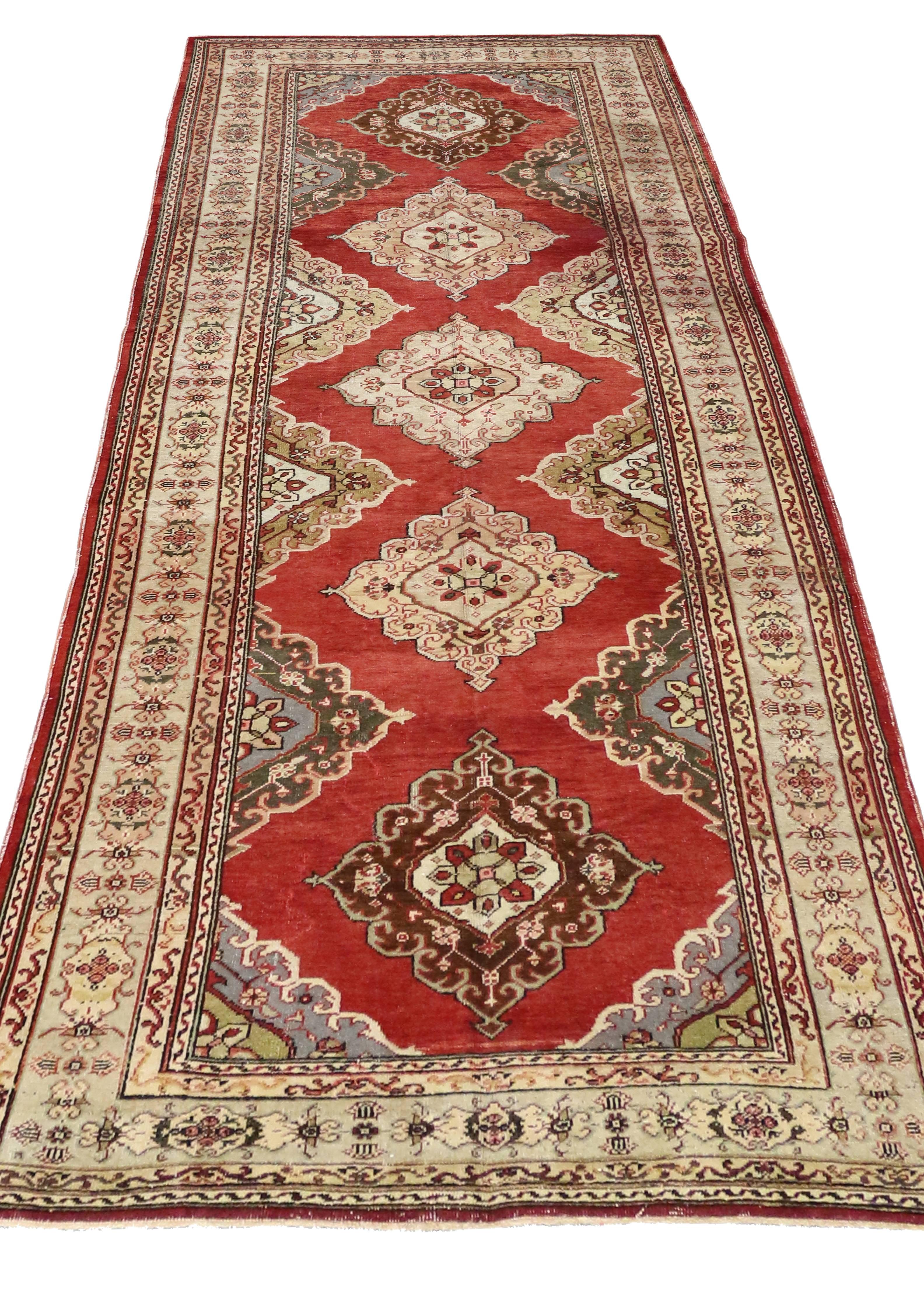 Pair of Vintage Turkish Oushak Carpet Runners with Traditional Modern Style For Sale 4