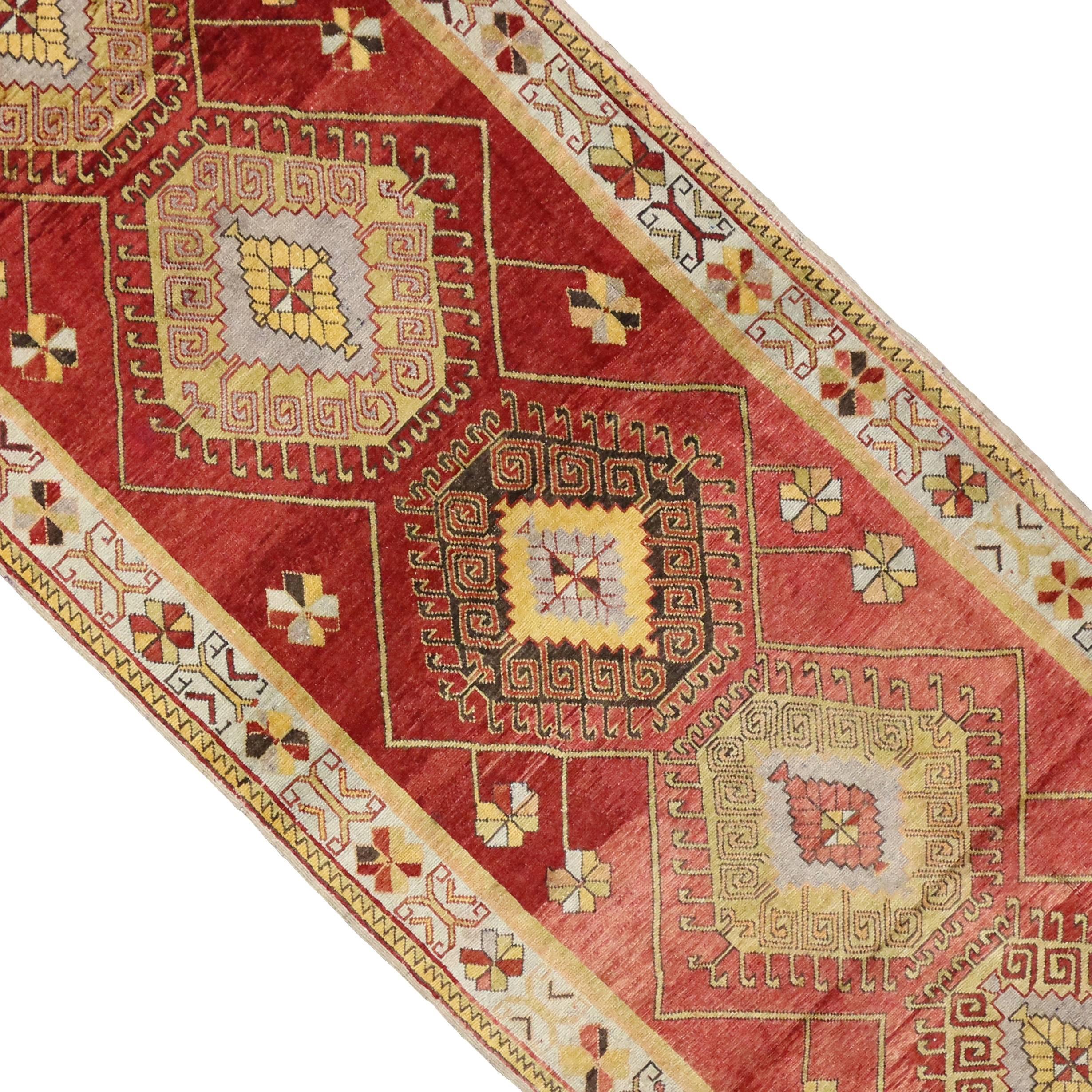 Vintage Turkish Oushak Runner with Modern Tribal Style, Wide Hallway Runner In Good Condition For Sale In Dallas, TX