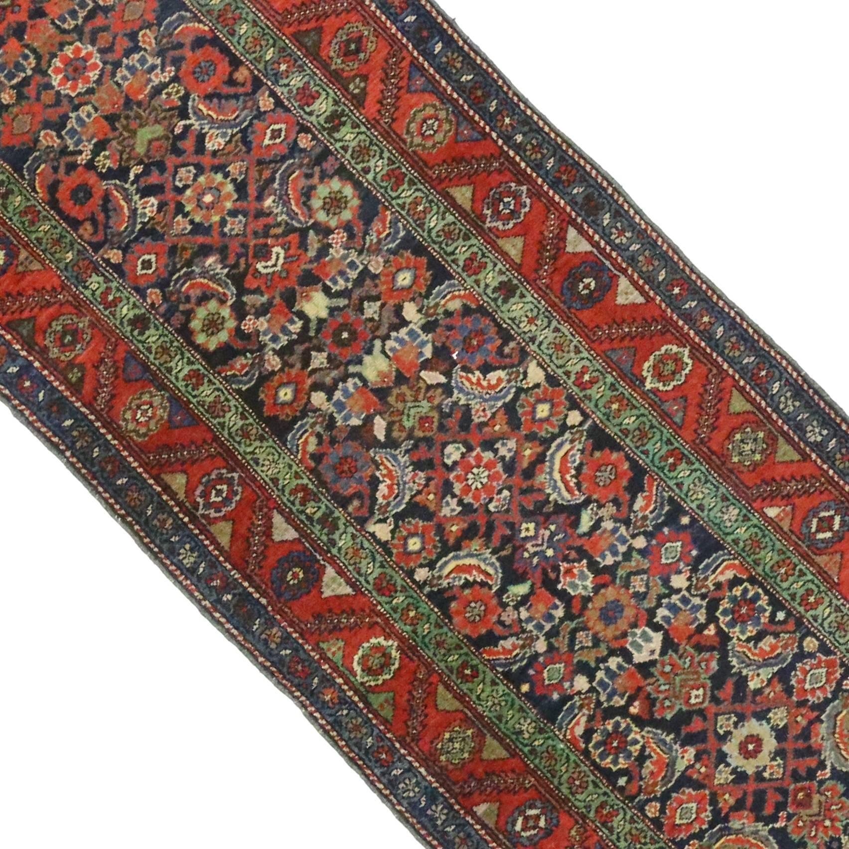 Hand-Knotted Antique Persian Bibikabad Carpet Runner, Extra Long Persian Runner