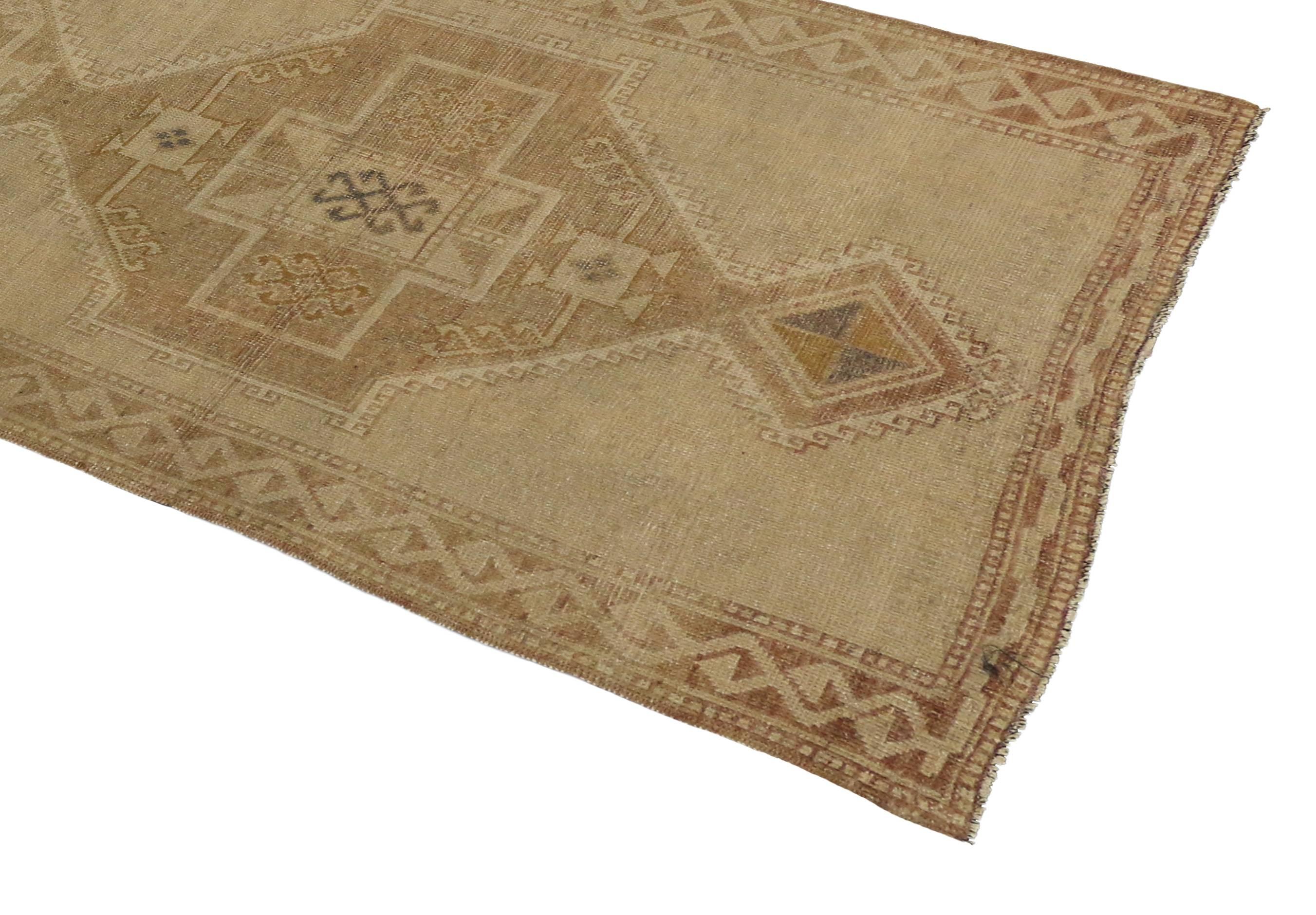 Vintage Turkish Oushak Carpet Runner with Modern Style and Muted Colors For Sale 3