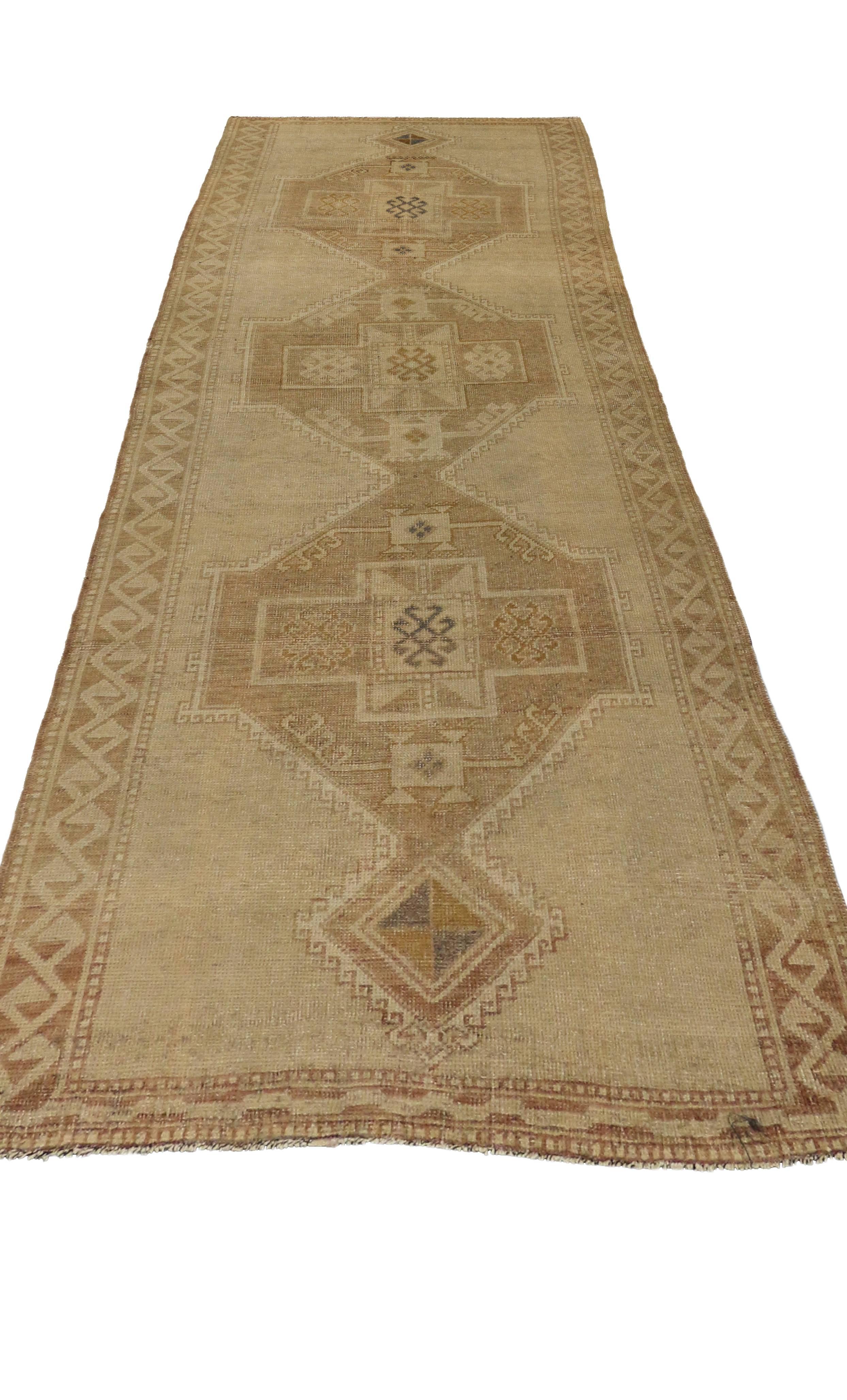 Vintage Turkish Oushak Carpet Runner with Modern Style and Muted Colors For Sale 5