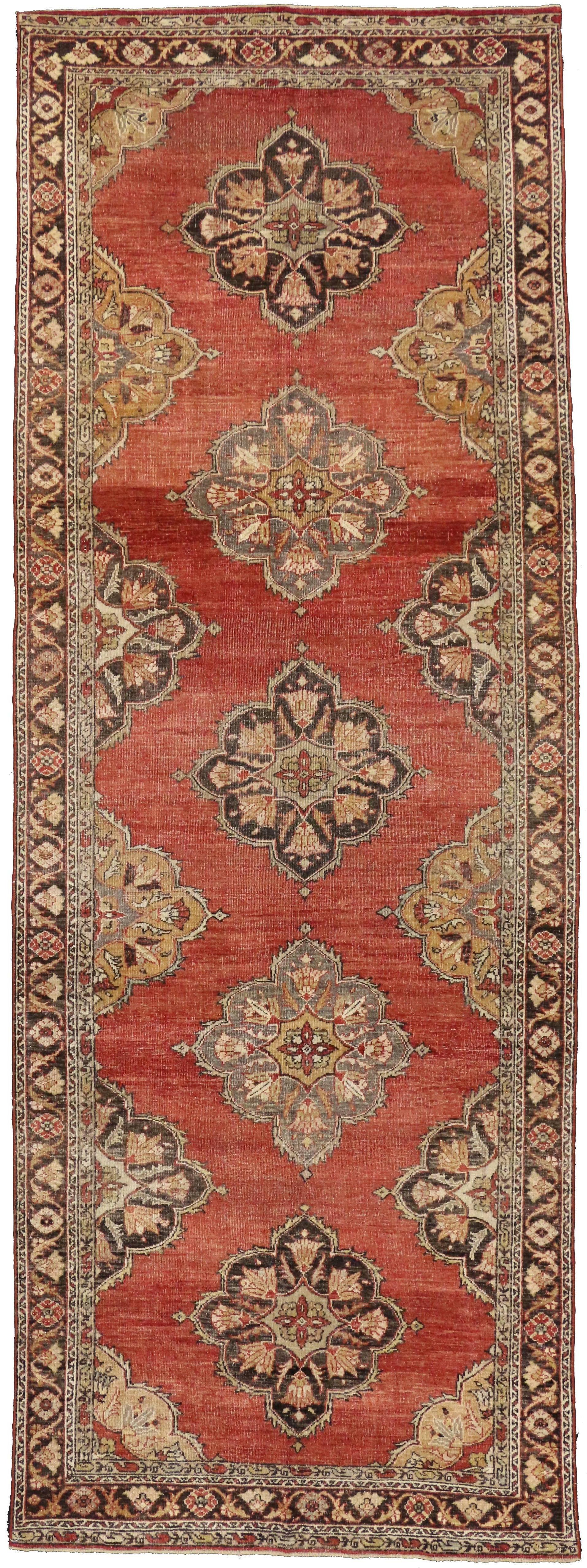 Wool Vintage Turkish Oushak Runner with Modern Traditional Style For Sale