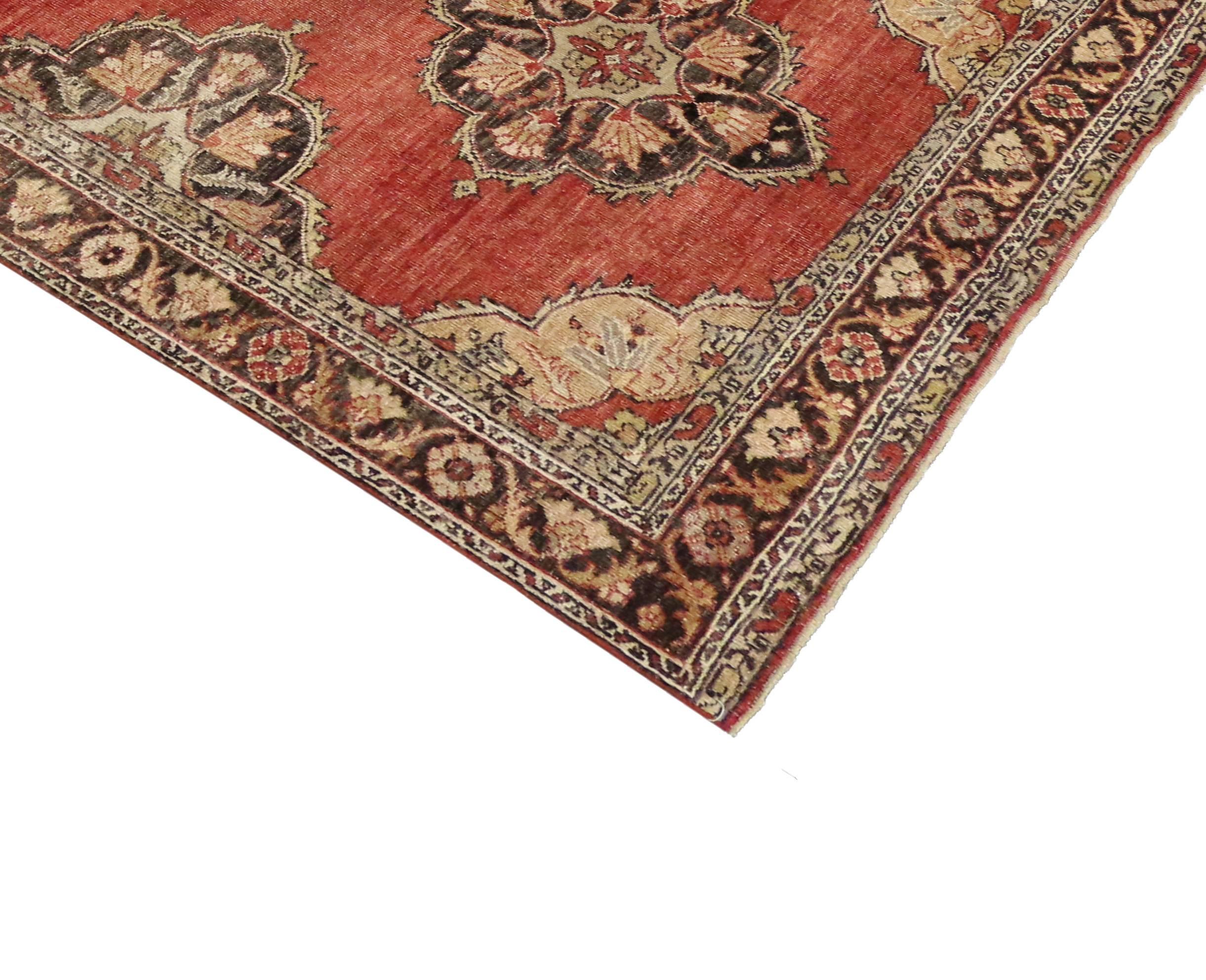 Vintage Turkish Oushak Runner with Modern Traditional Style In Good Condition For Sale In Dallas, TX
