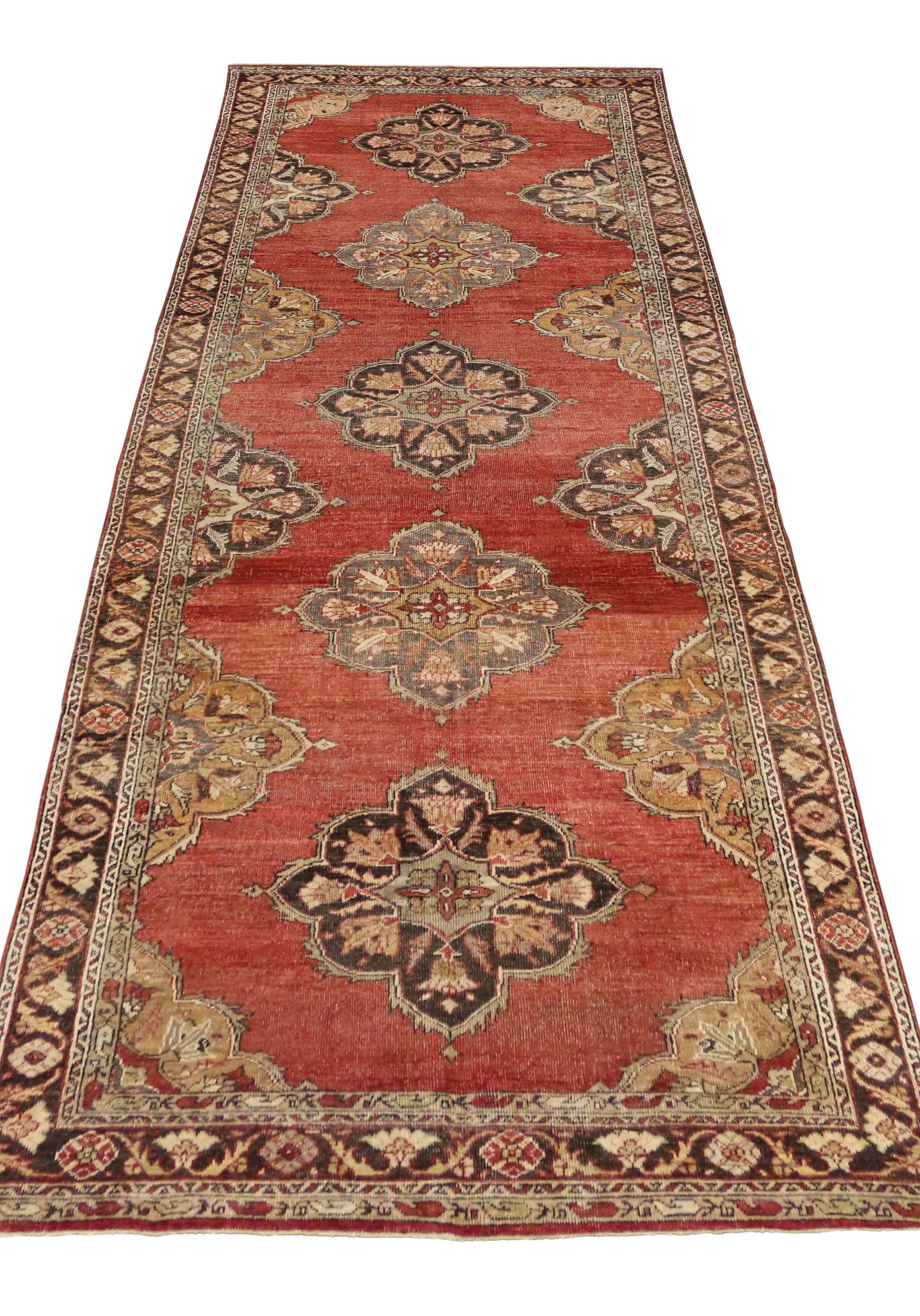 Vintage Turkish Oushak Runner with Modern Traditional Style For Sale 1