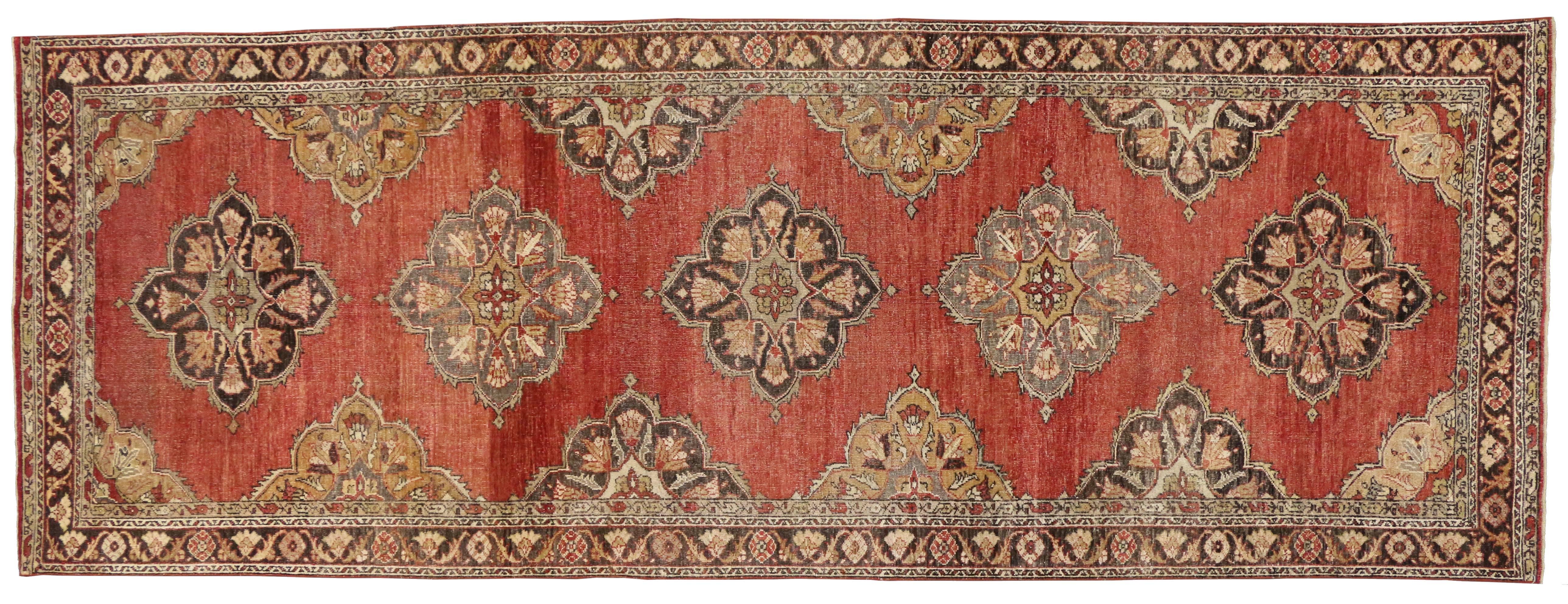 Vintage Turkish Oushak Runner with Modern Traditional Style For Sale 2