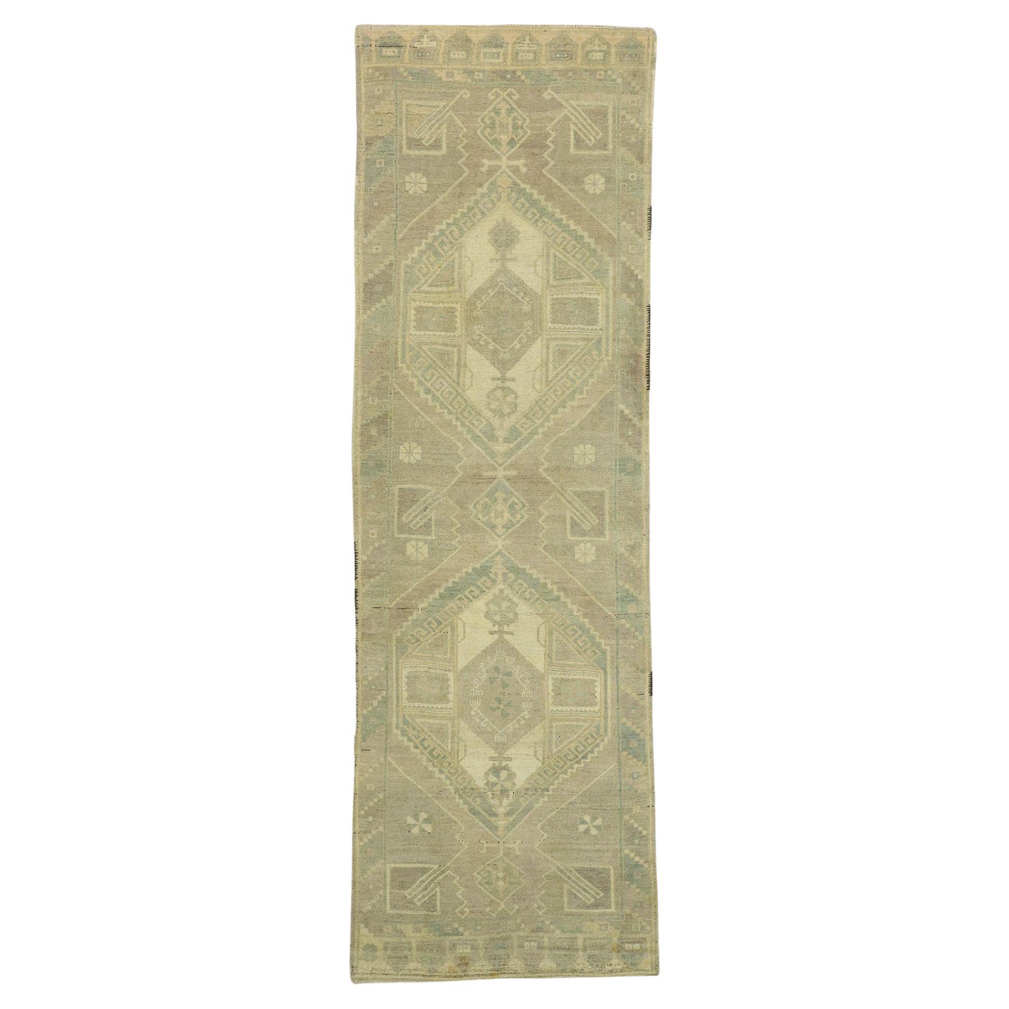 Tapis de couloir turc vintage Oushak de style moderne