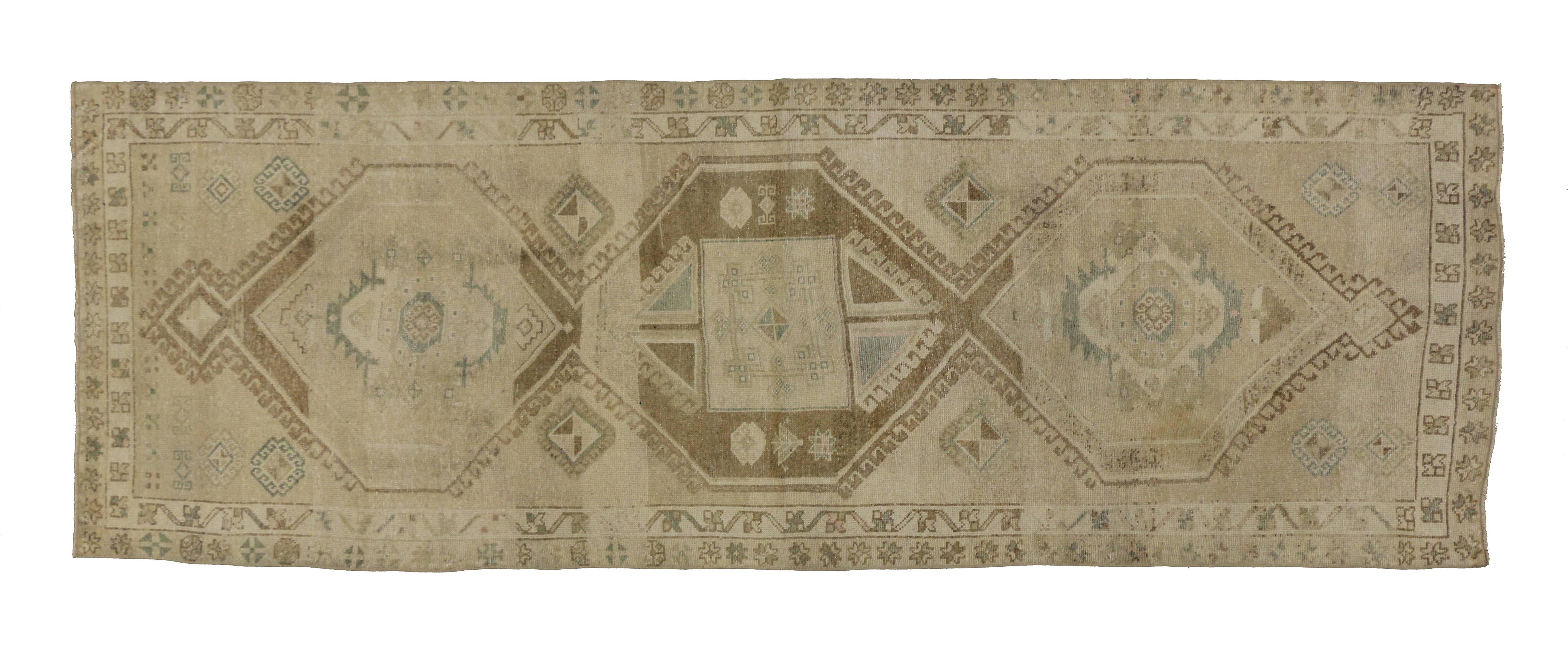20th Century Vintage Turkish Oushak Carpet Runner with Modern Style and Muted Colors