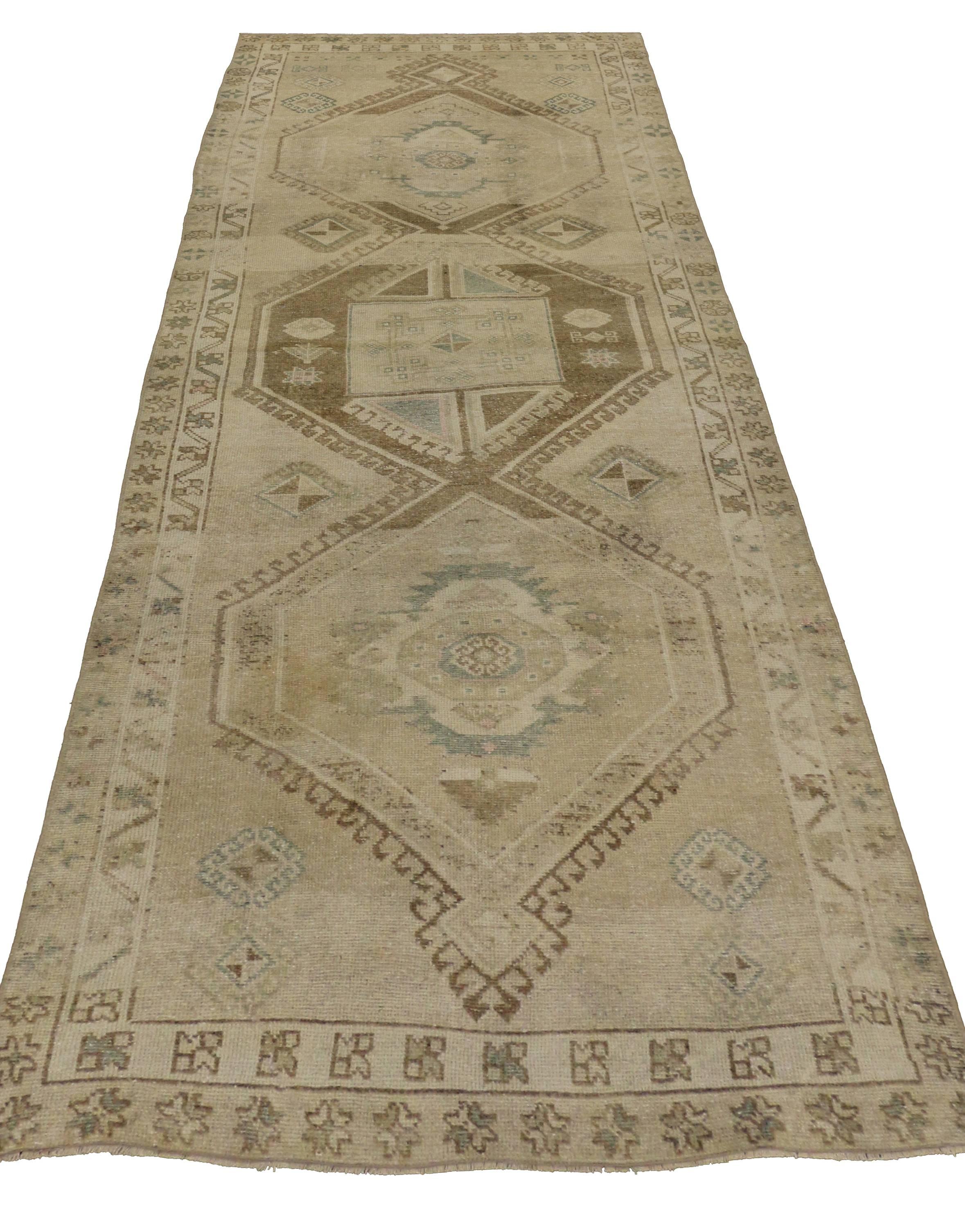 Vintage Turkish Oushak Carpet Runner with Modern Style and Muted Colors 1