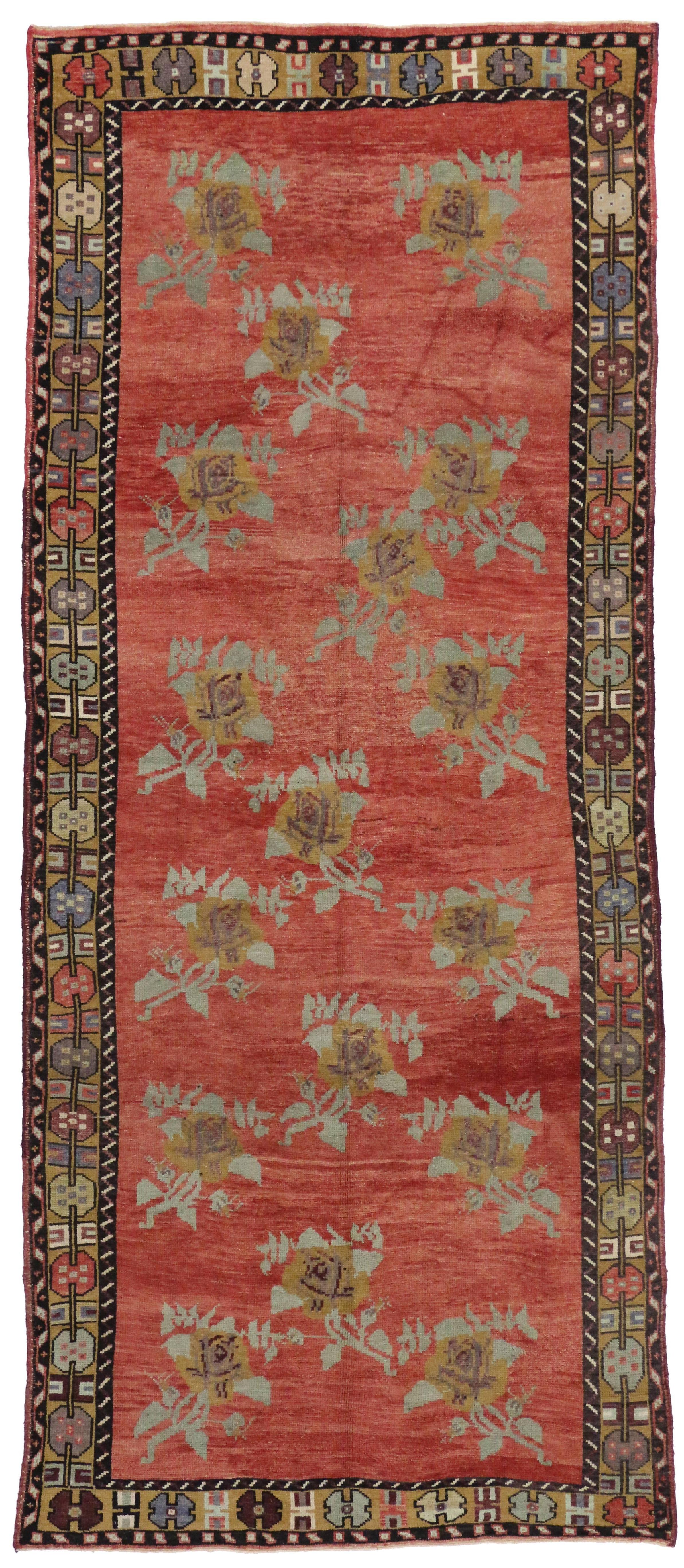 20th Century Vintage Turkish Oushak Hallway Runner with English Country Cottage Style For Sale