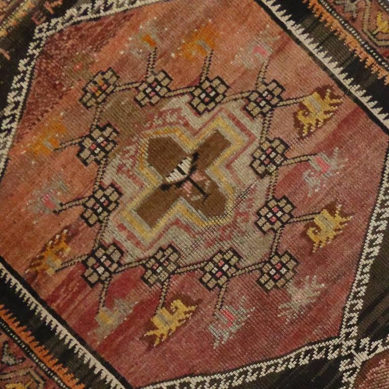 Vintage Turkish Oushak Carpet Runner with MidCentury Modern Style For