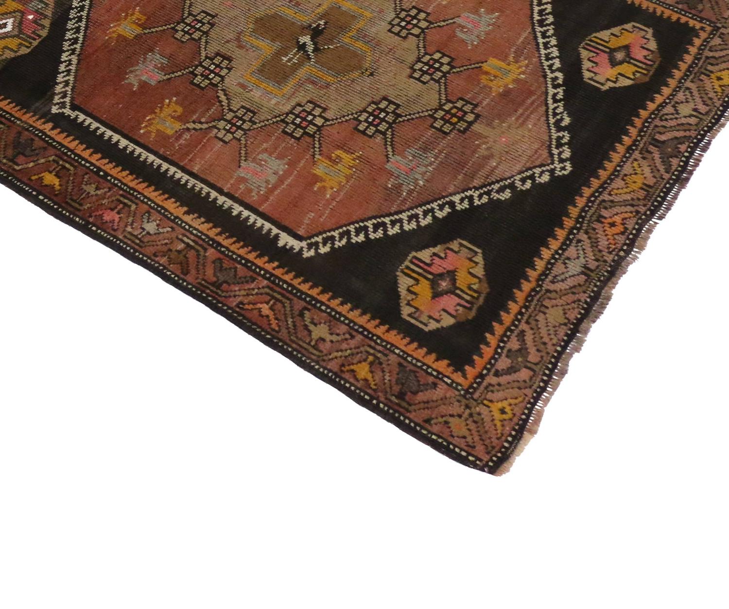 Vintage Turkish Oushak Carpet Runner with MidCentury Modern Style For