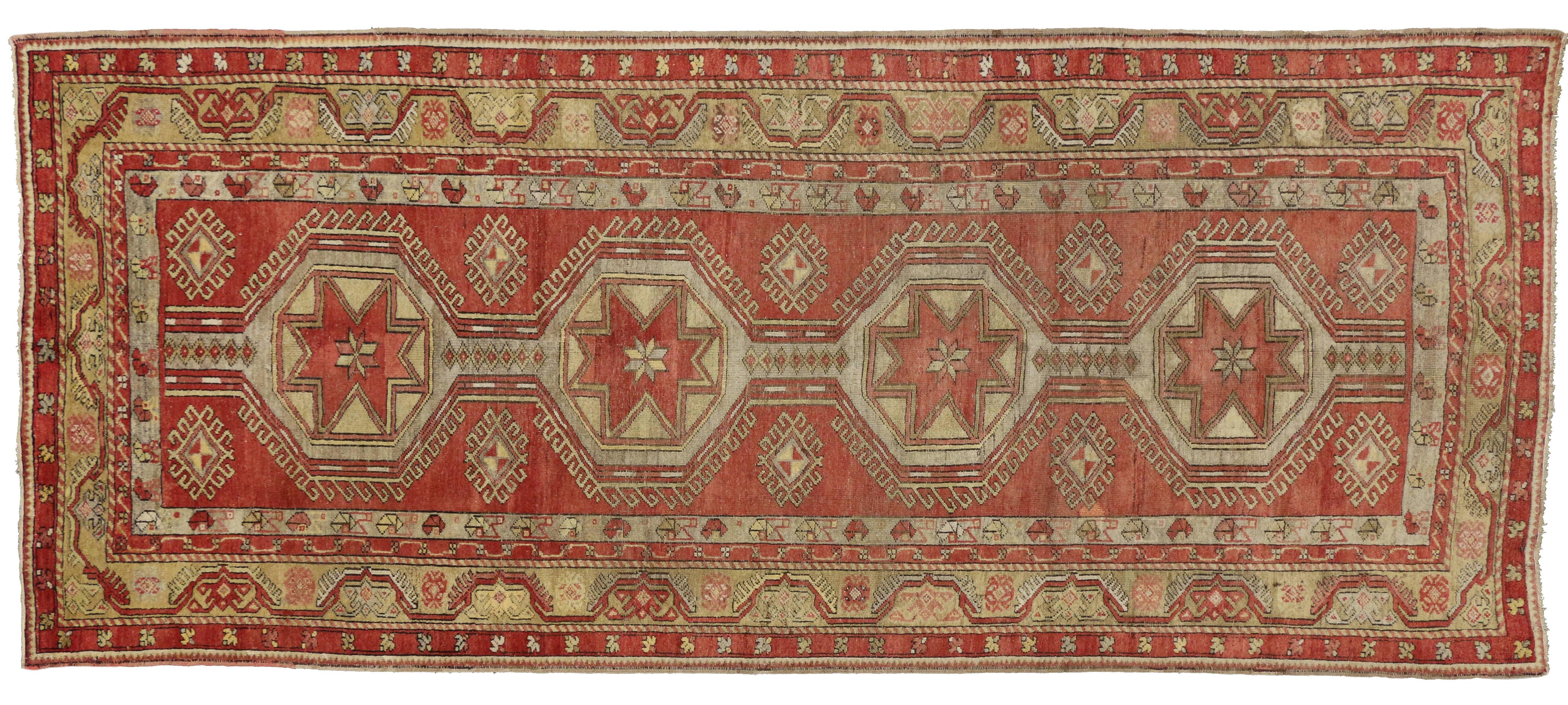 Vintage Turkish Oushak Gallery Rug, Wide Hallway Runner For Sale 4