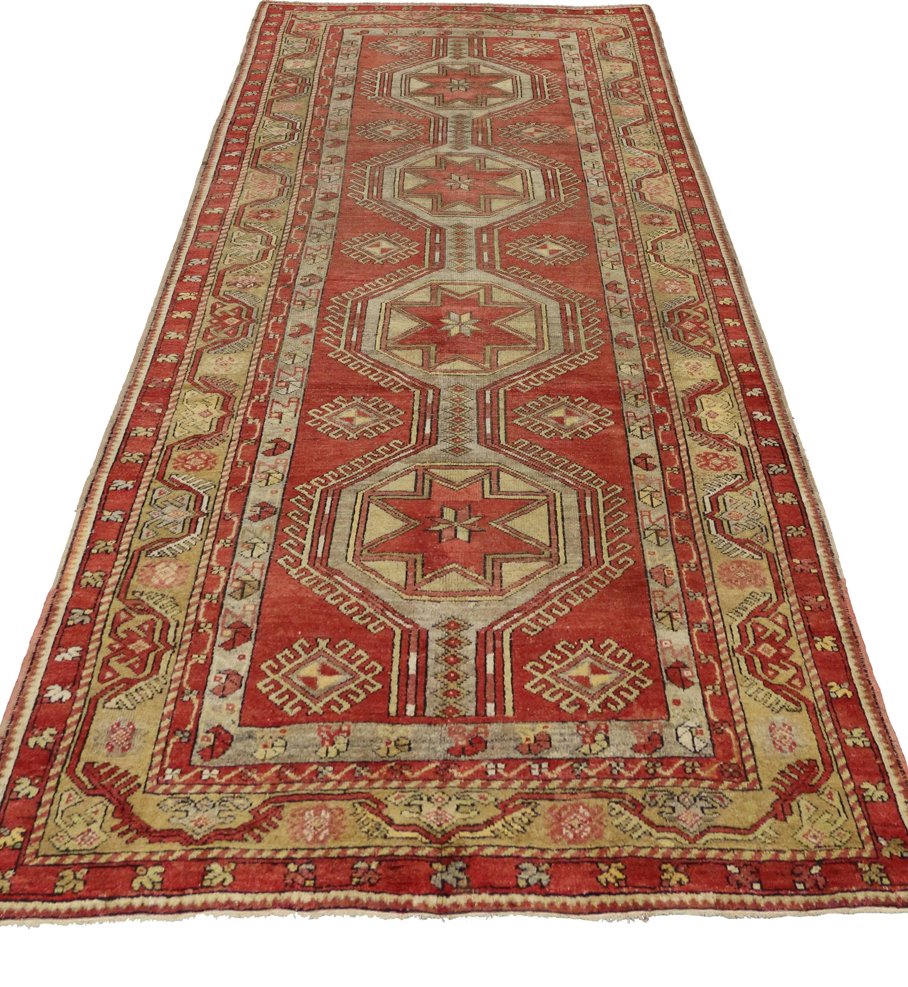 Vintage Turkish Oushak Gallery Rug, Wide Hallway Runner For Sale 3