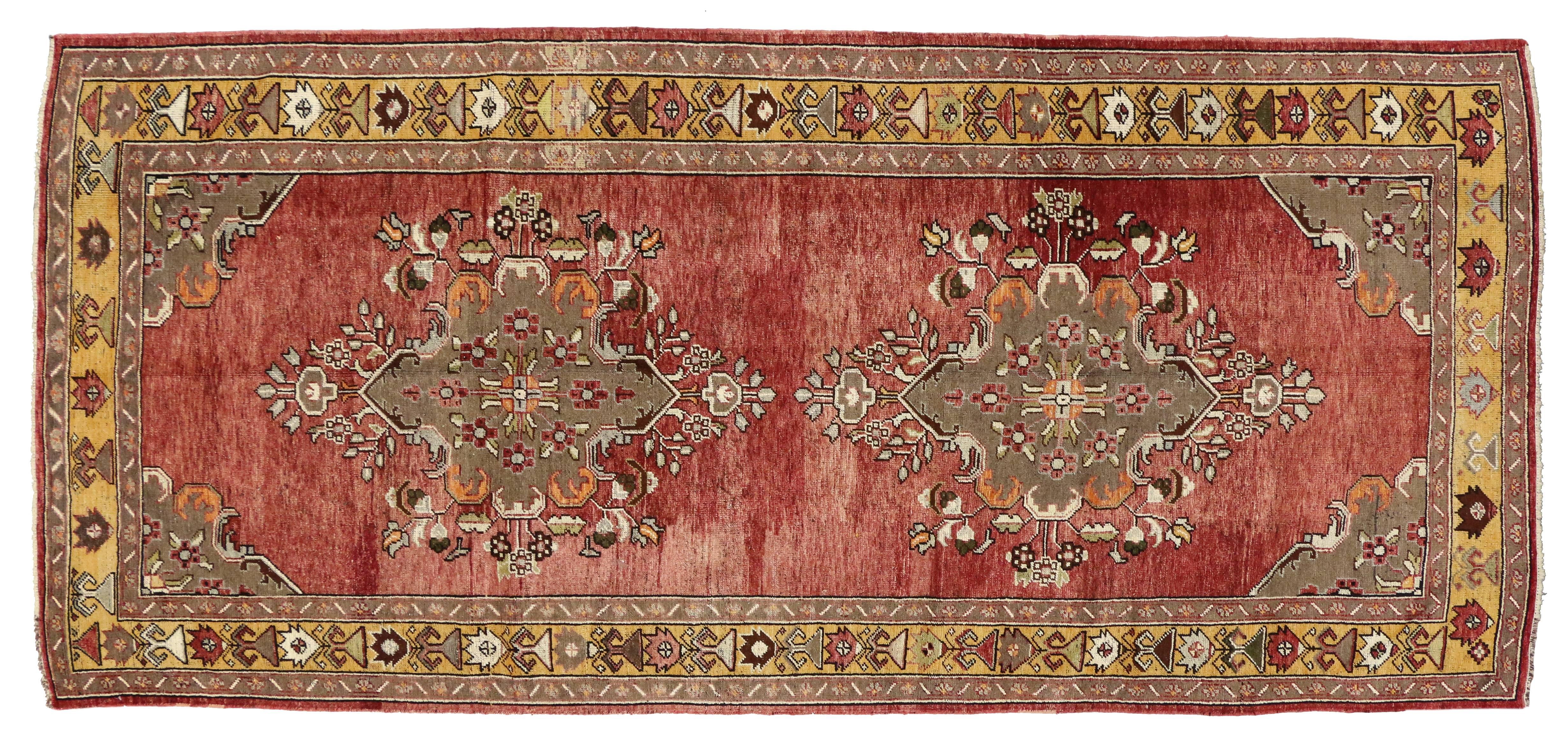 Vintage Turkish Oushak Gallery Rug, Wide Hallway Runner For Sale 4