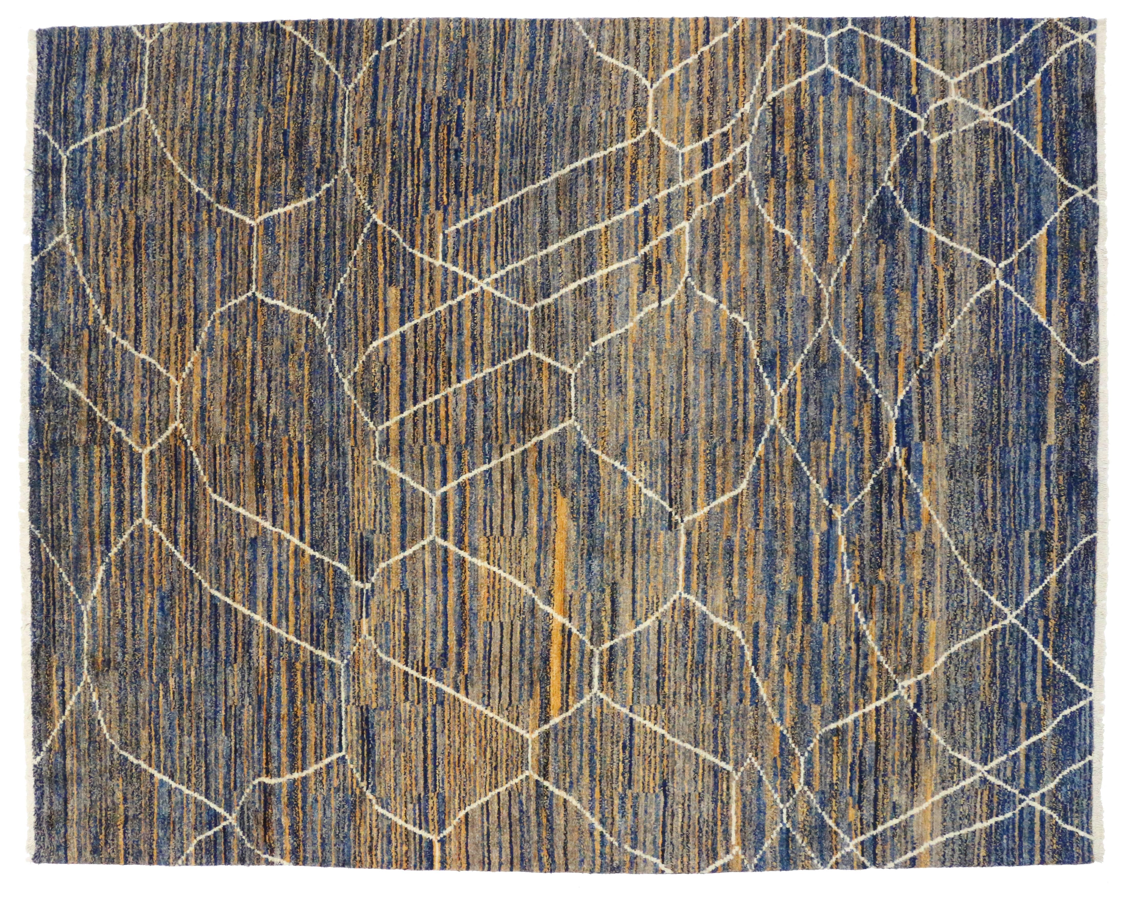 Hand-Knotted Contemporary Moroccan Style Area Rug with Abstract Design