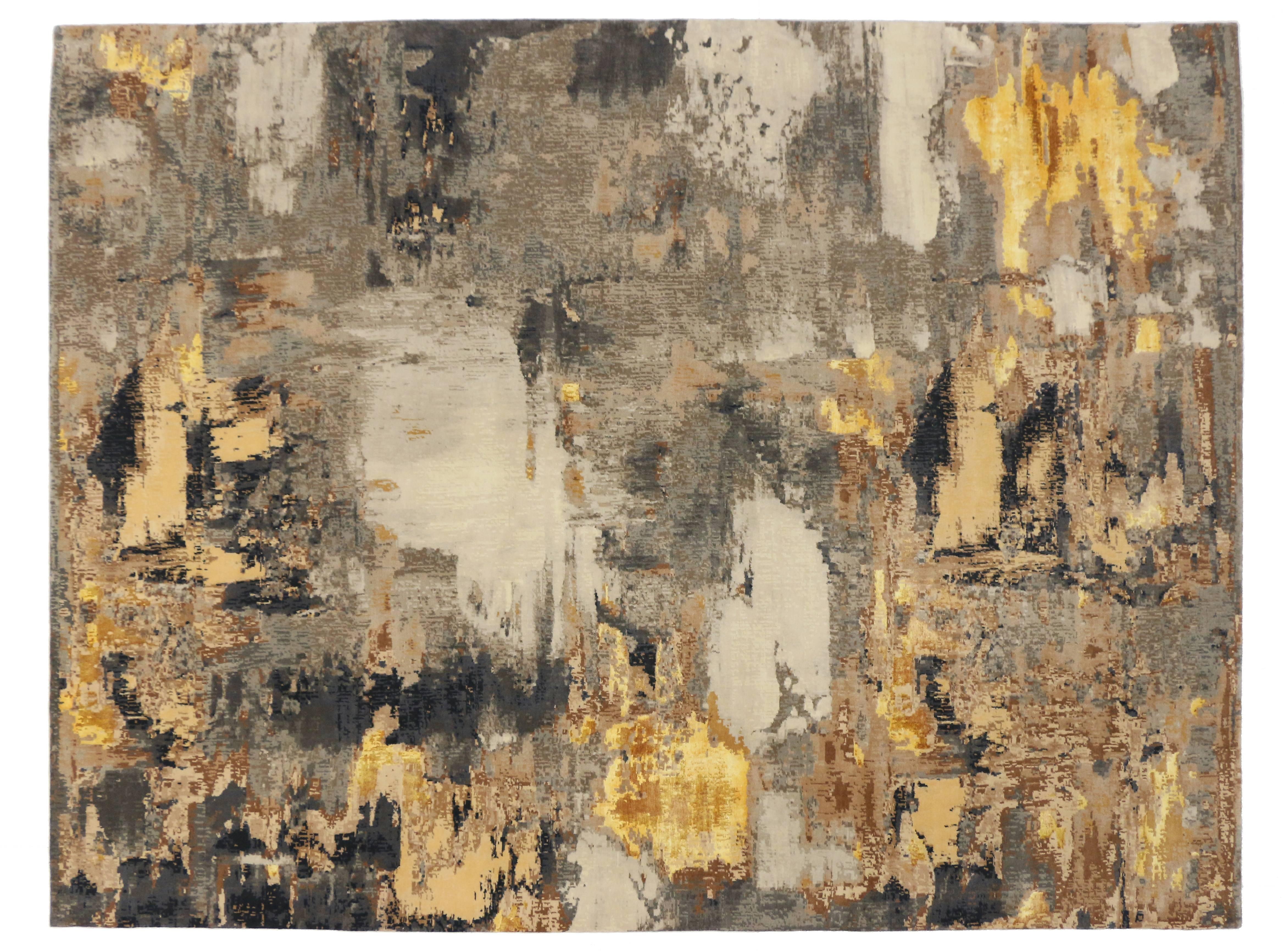 Indian New Contemporary Area Rug with Abstract Expressionist Grunge Art Style