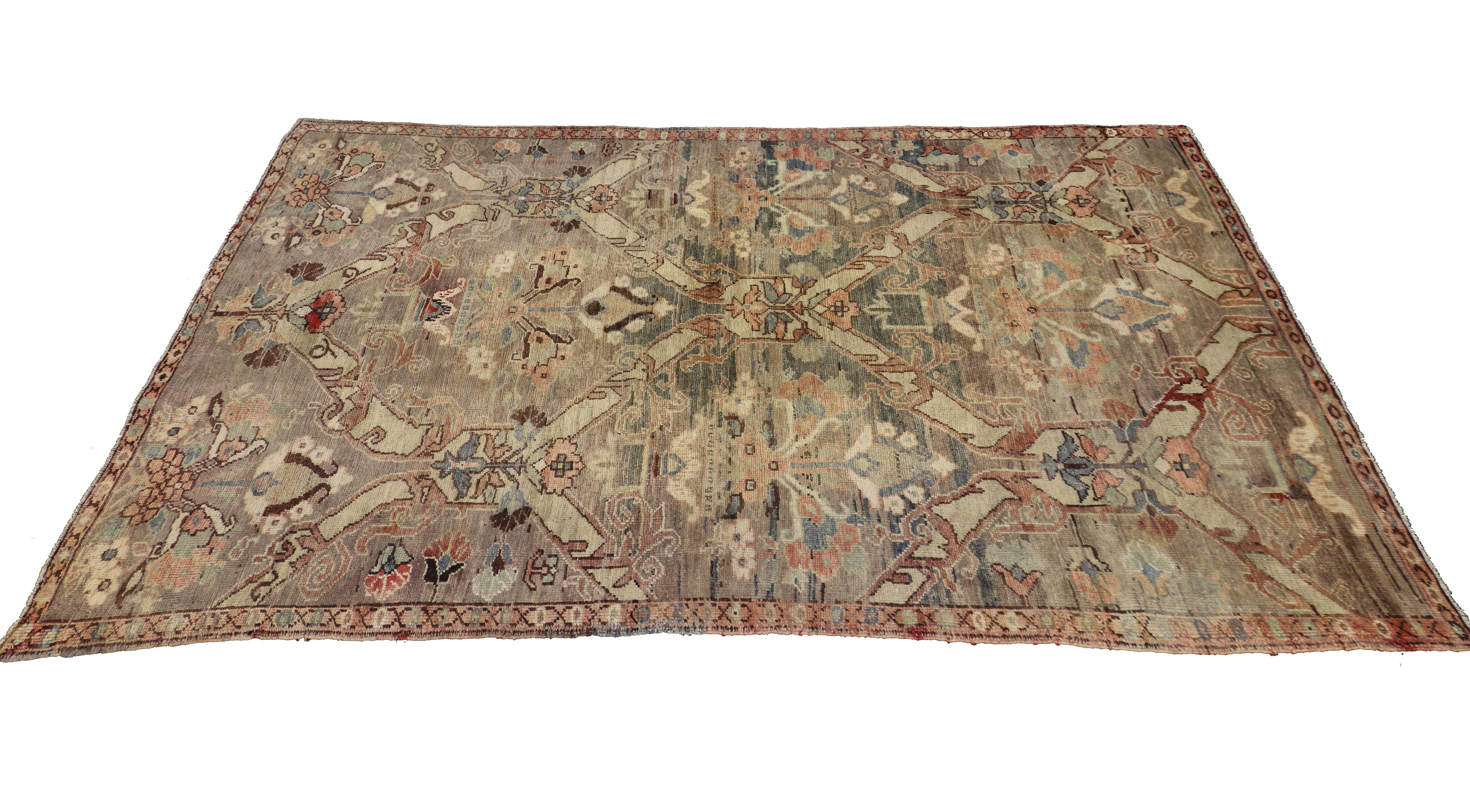 Hand-Knotted Antique Oushak Rug with Modern Design 