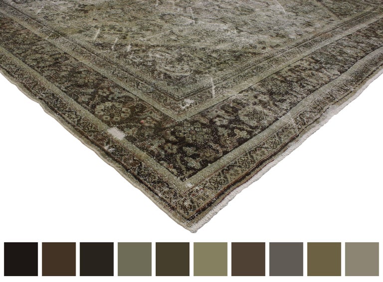 Distressed Antique Persian Mahal Rug with Modern Industrial Style at