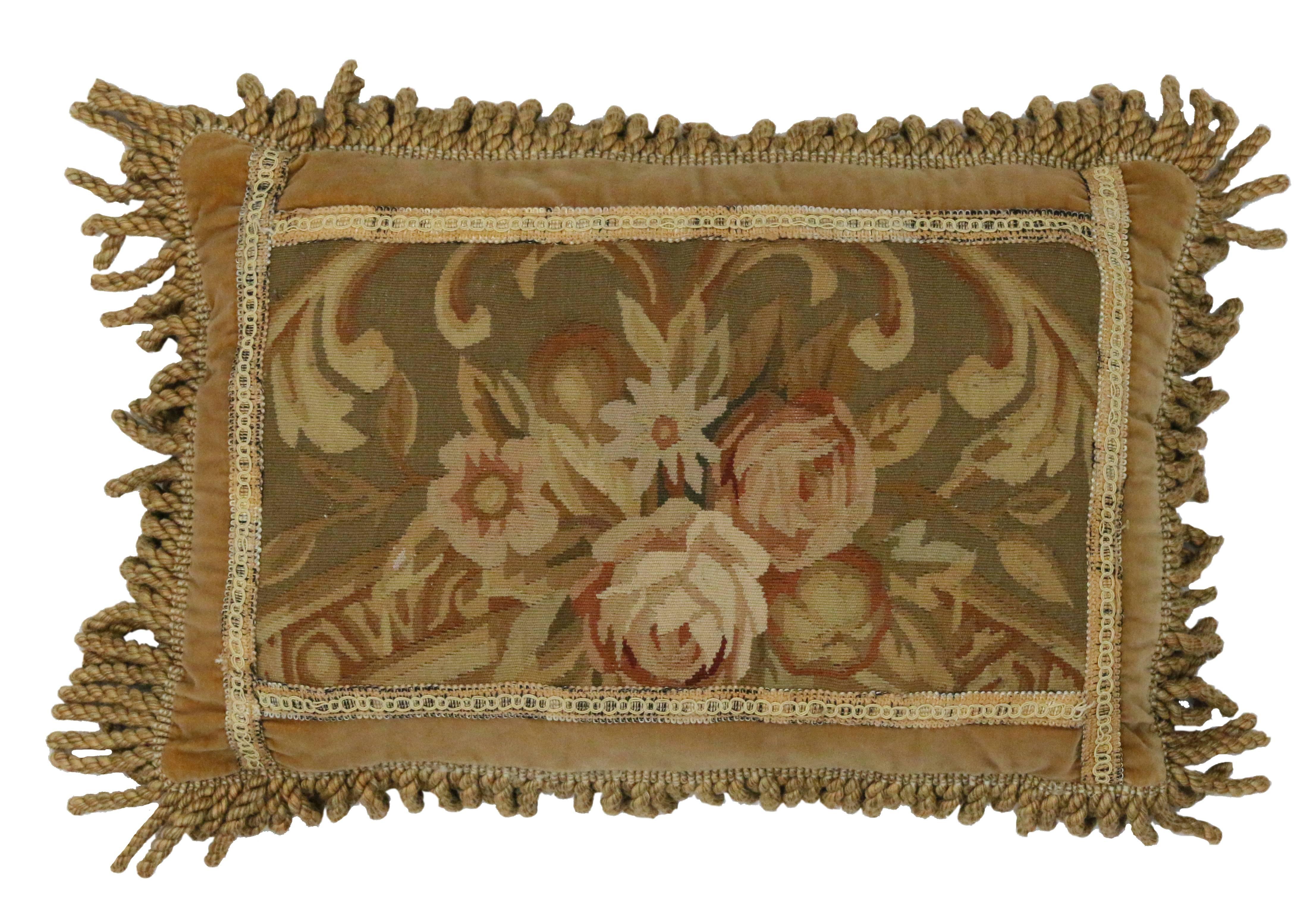 Hand-Woven European Tapestry Pillow with French Passementerie and Antique Aubusson Style