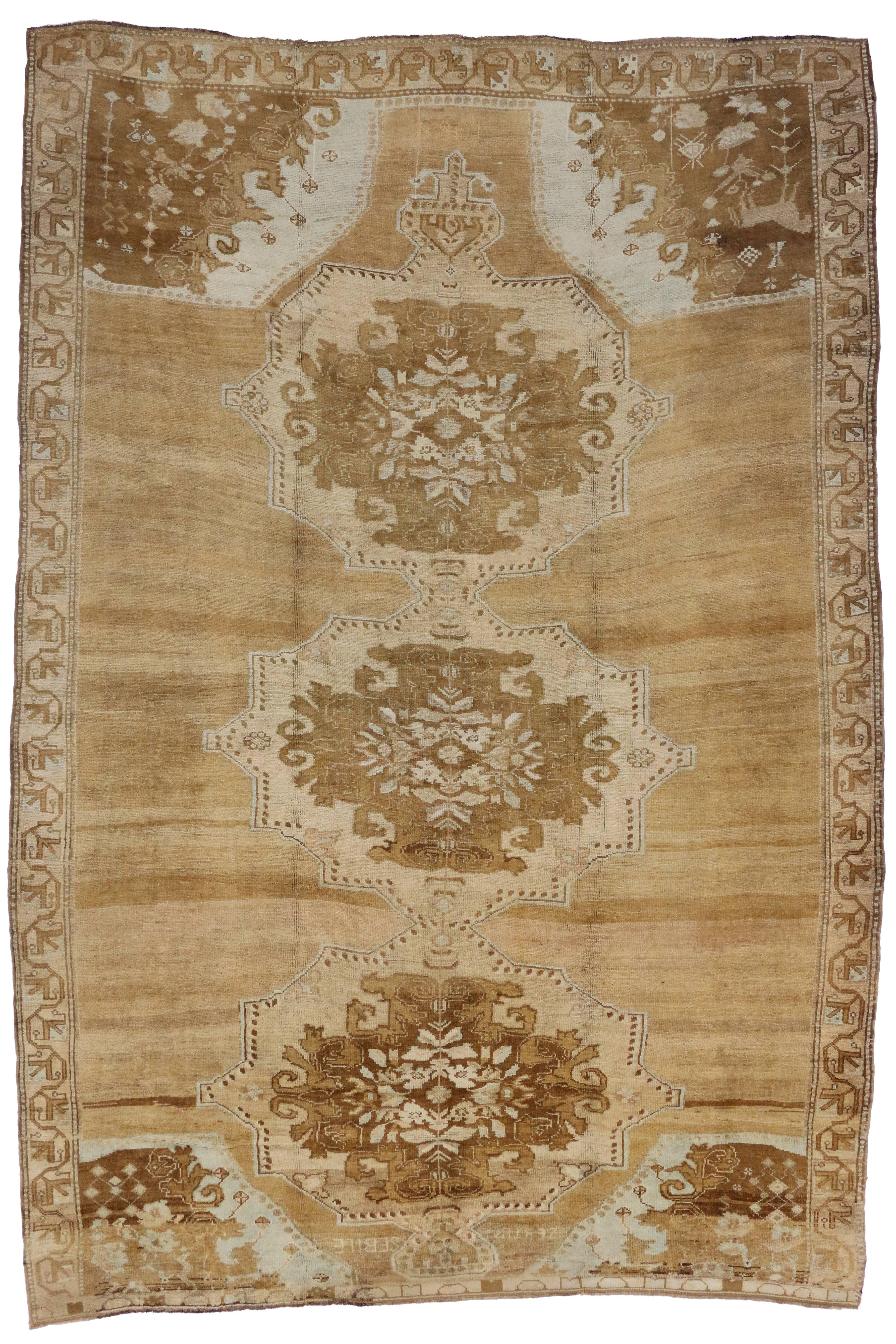 Wool Mid-Century Modern Turkish Kars Rug with Warm Earth-Tone Colors