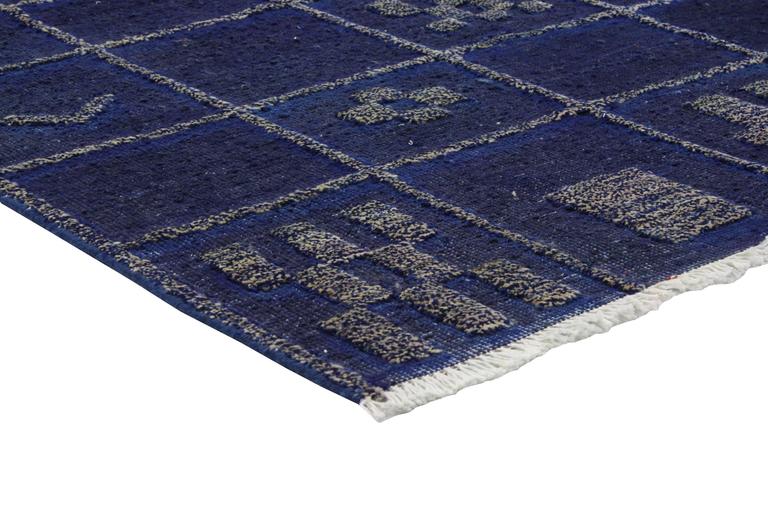 Contemporary Moroccan Style Rug in Cobalt Blue High Low Pile, Two Layer