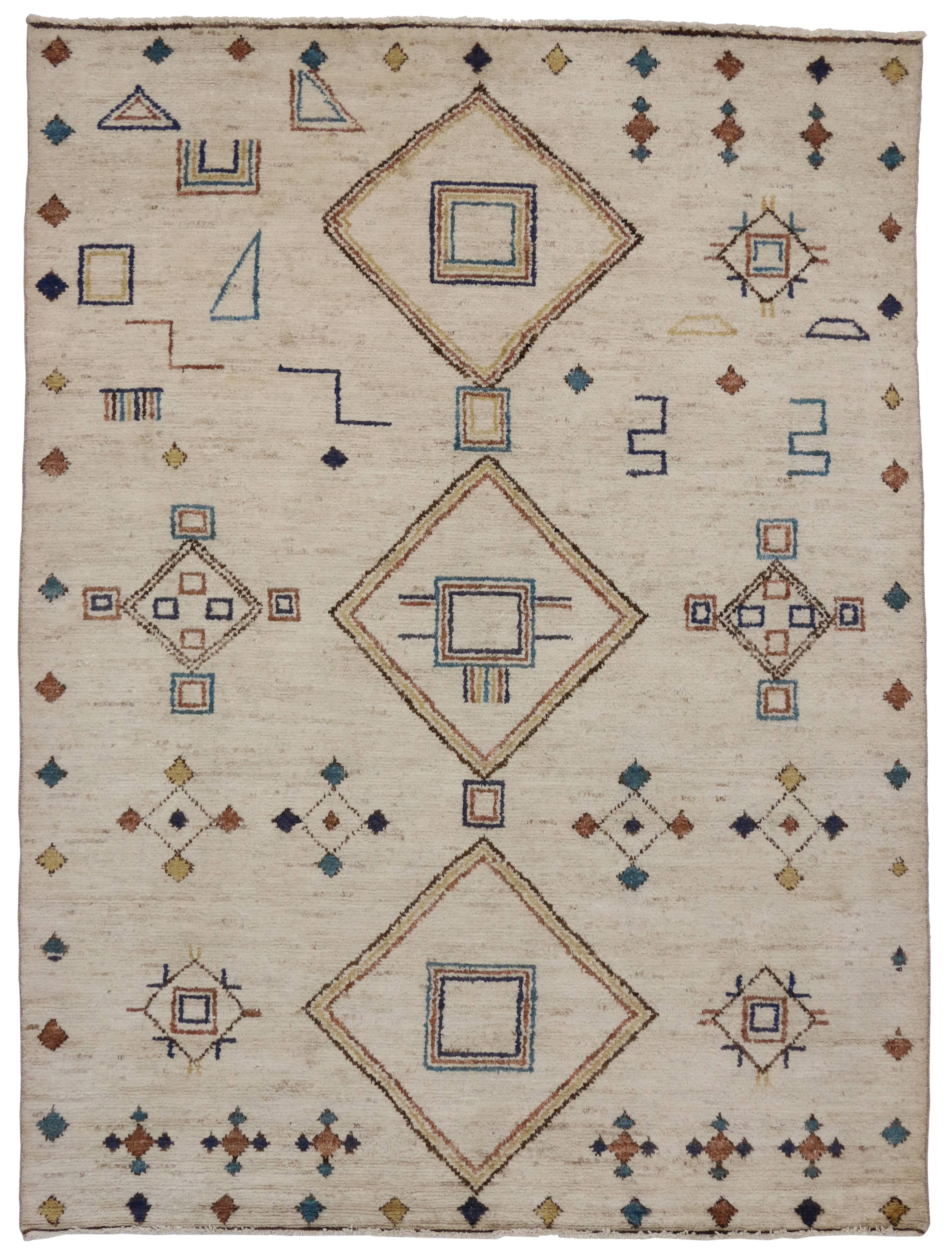 Wool Contemporary Moroccan Style Area Rug with Modern Tribal Design