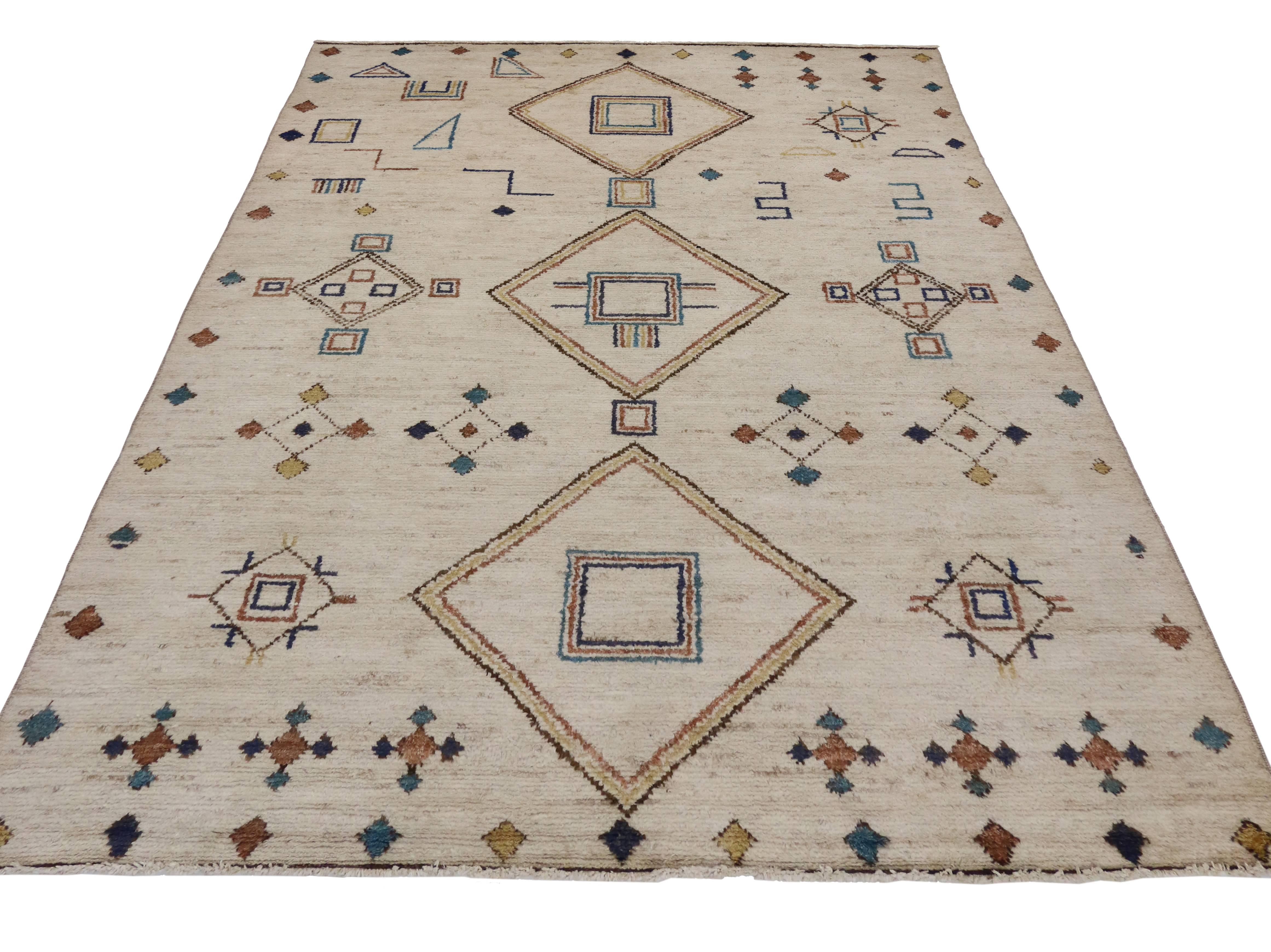 Hand-Knotted Contemporary Moroccan Style Area Rug with Modern Tribal Design