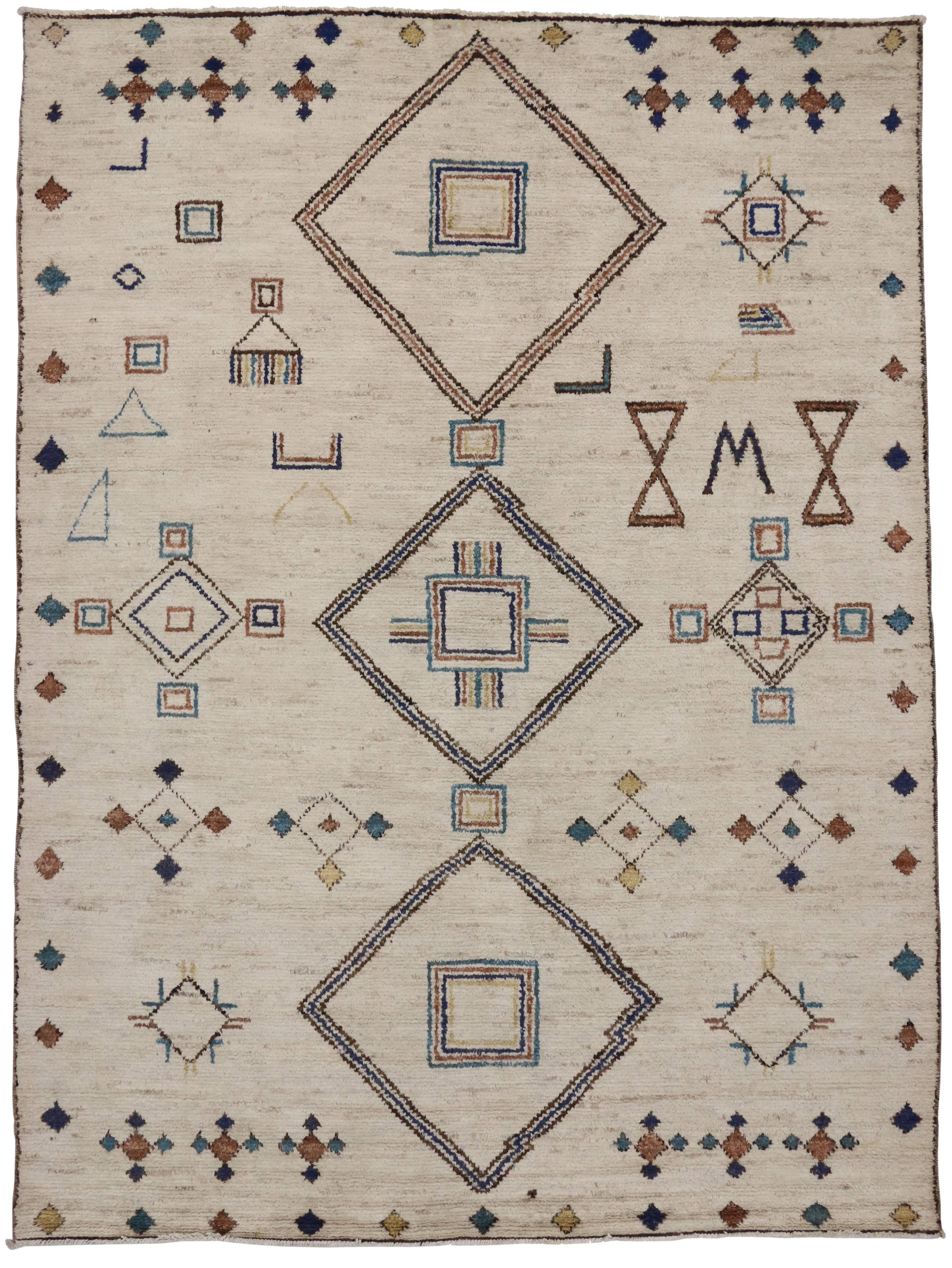 Wool Contemporary Moroccan Style Area Rug with Modern Tribal Design