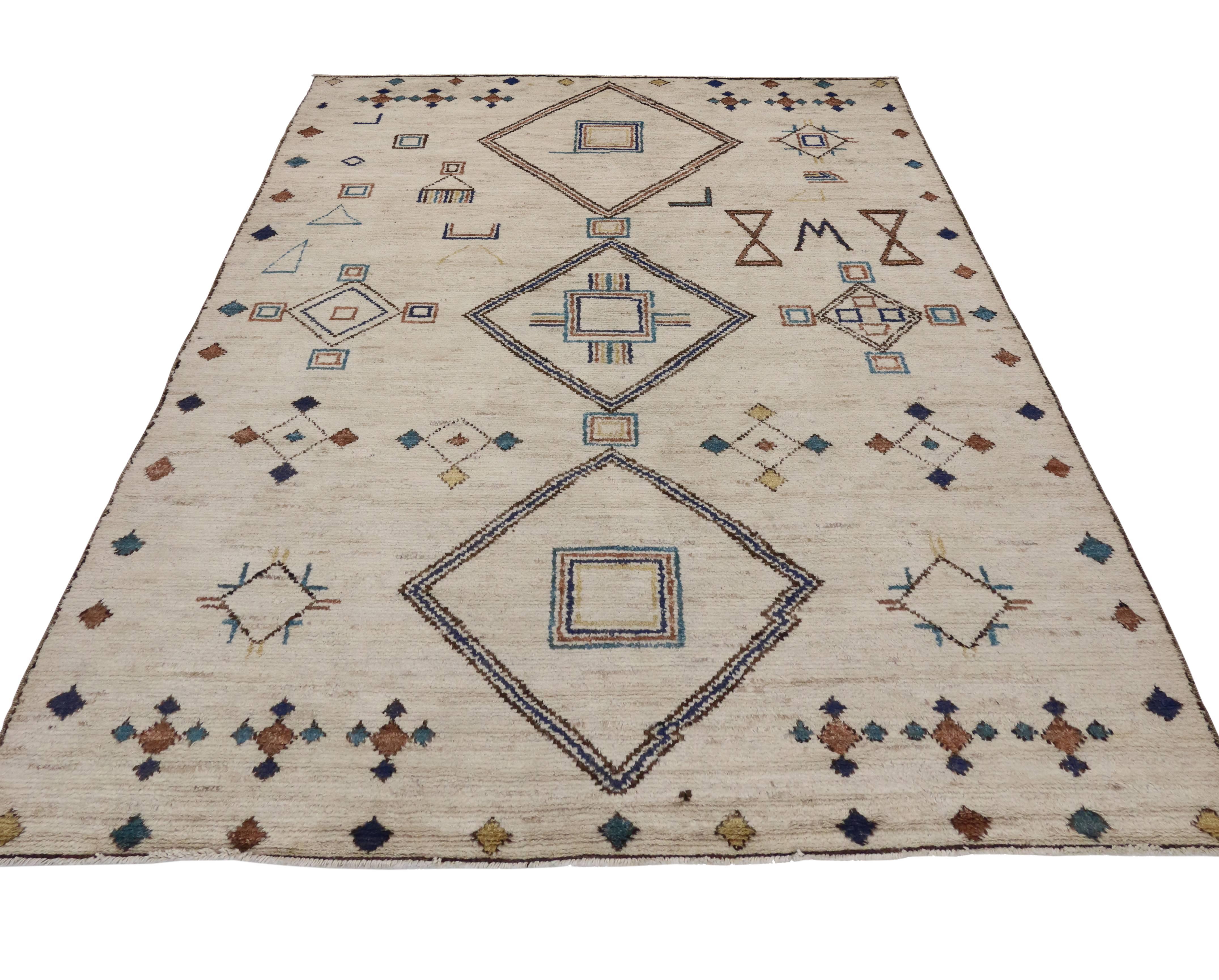 Pakistani Contemporary Moroccan Style Area Rug with Modern Tribal Design