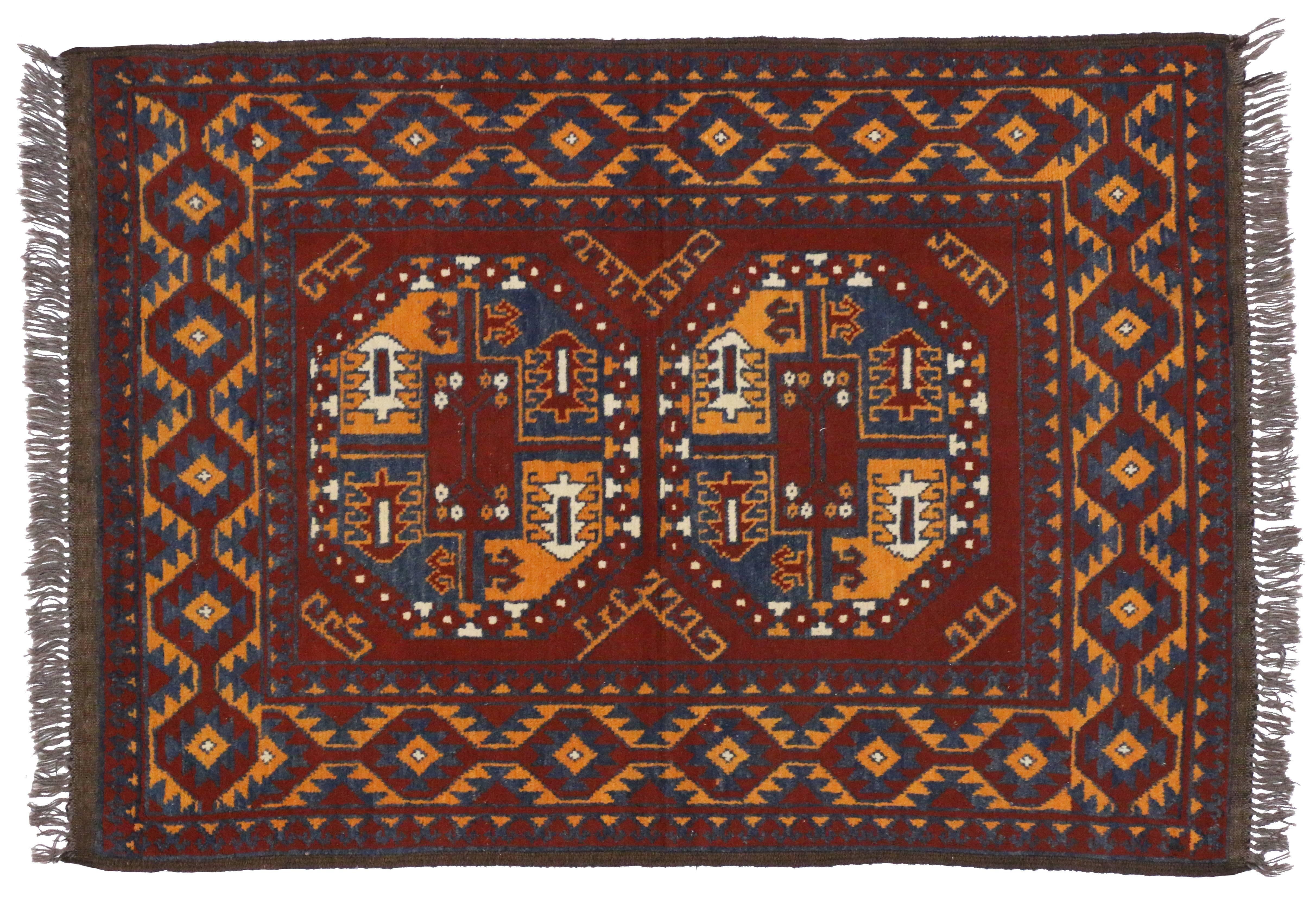 Afghanischer Vintage-Teppich im modernen Stammesstil im Zustand „Gut“ im Angebot in Dallas, TX