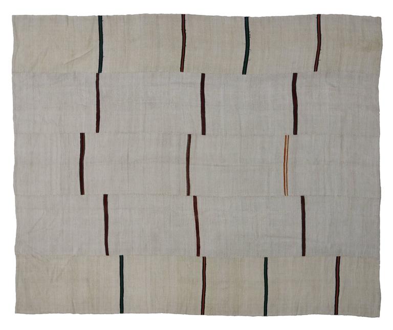 Minimalist Style Ivory Kilim Rug with Modern Stripes, Flatweave Kilim