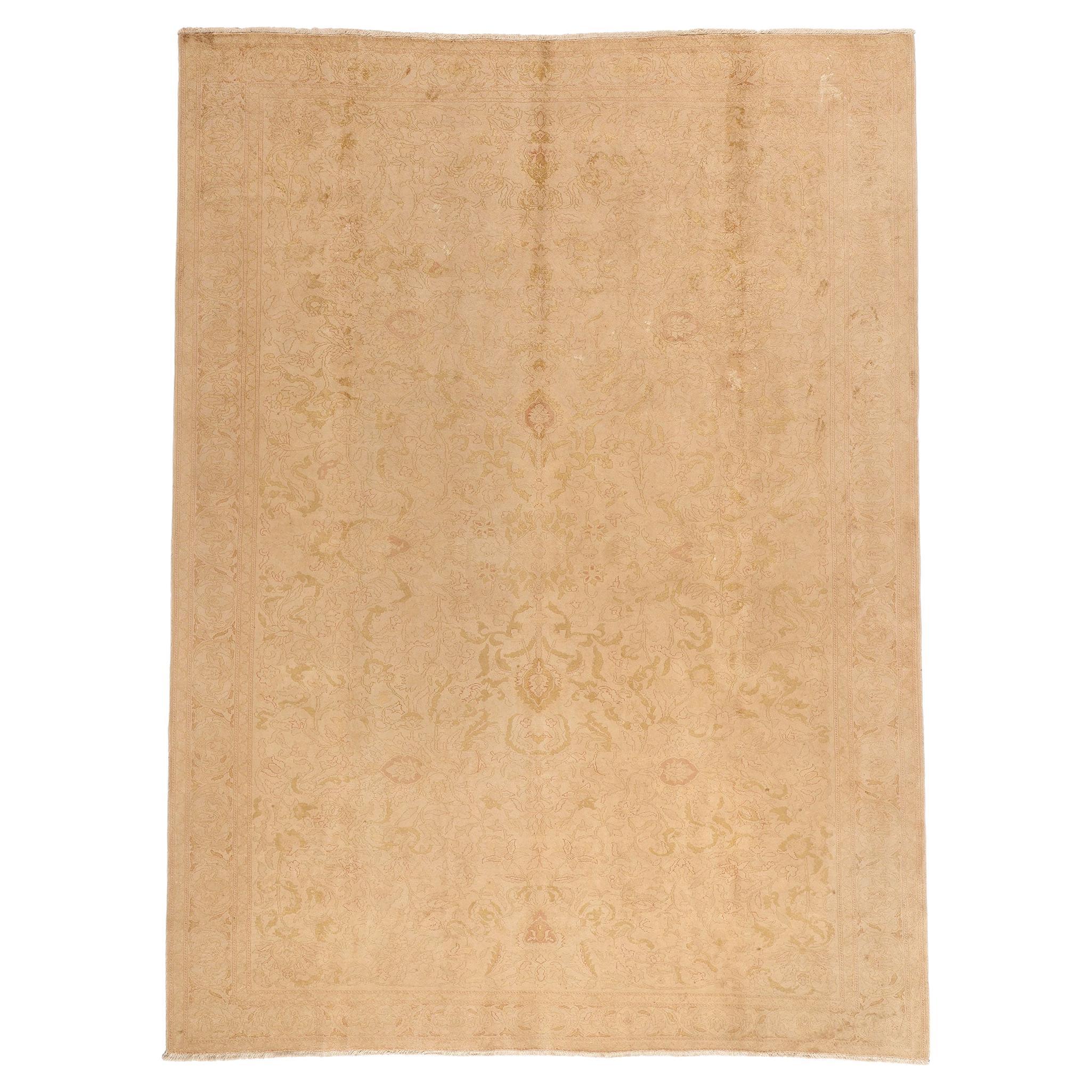 Tappeto antico turco Oushak dal fascino minimalista in colori tenui e smorzati