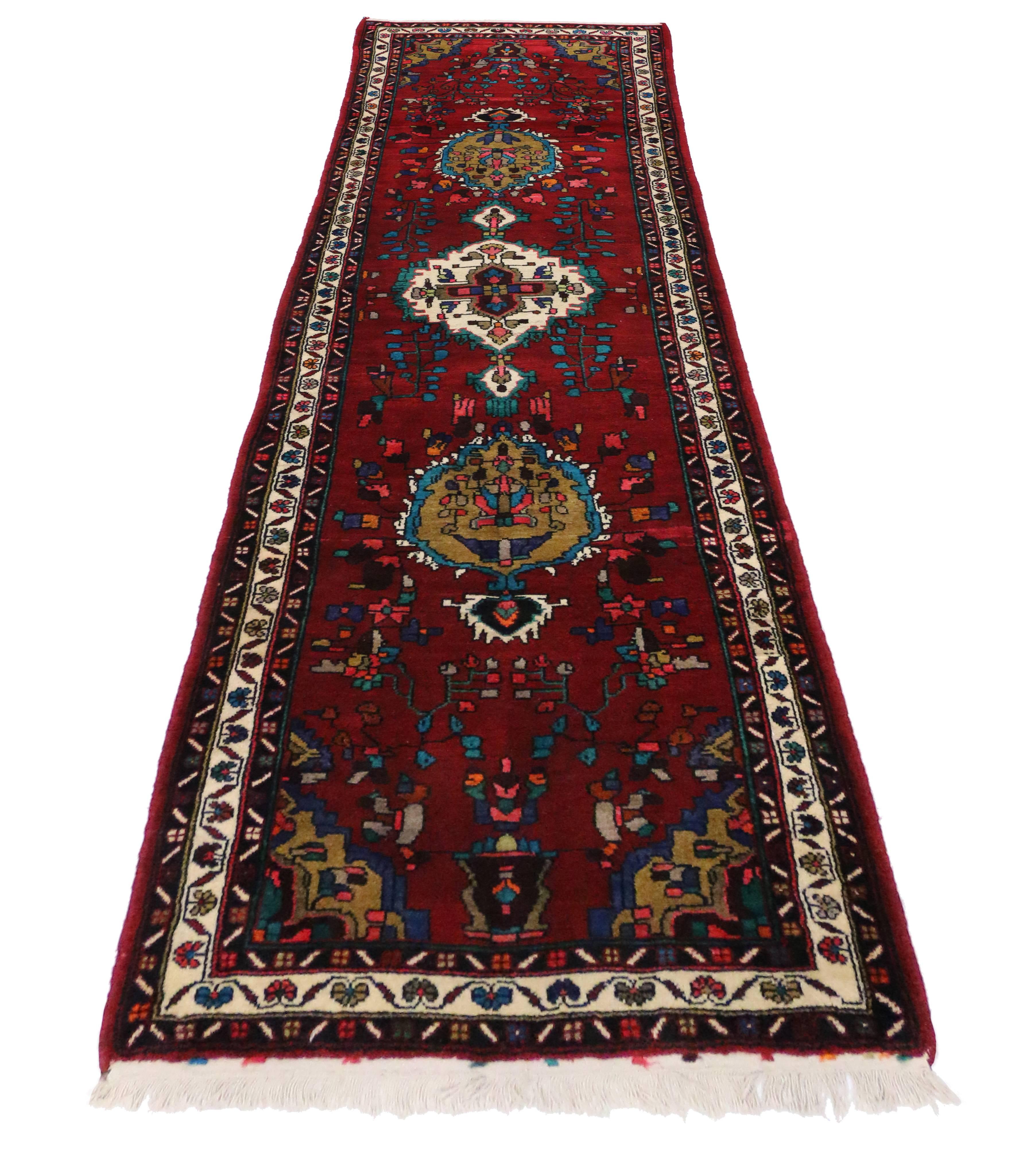 Vintage Persian Hamadan Runner with Jacobean Style, Hallway Runner For Sale 3