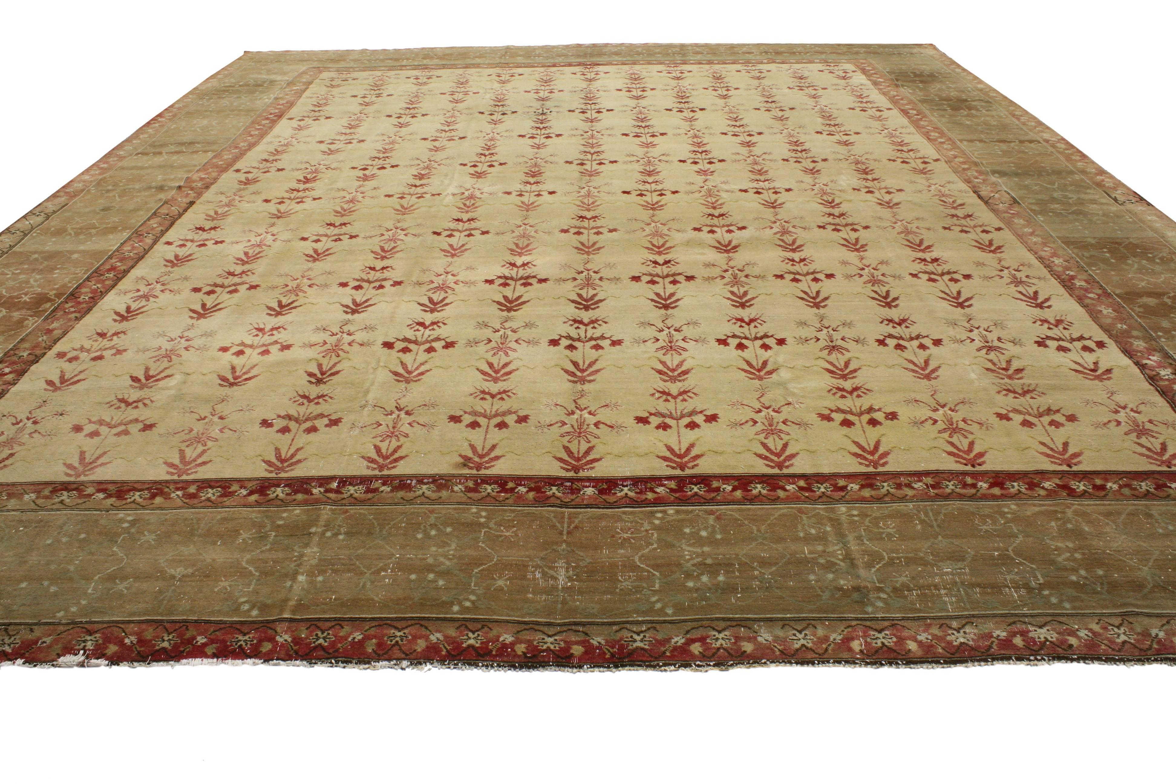 Hand-Knotted 1880s Oversized Antique Indian Agra Rug Hotel Lobby Size Carpet For Sale