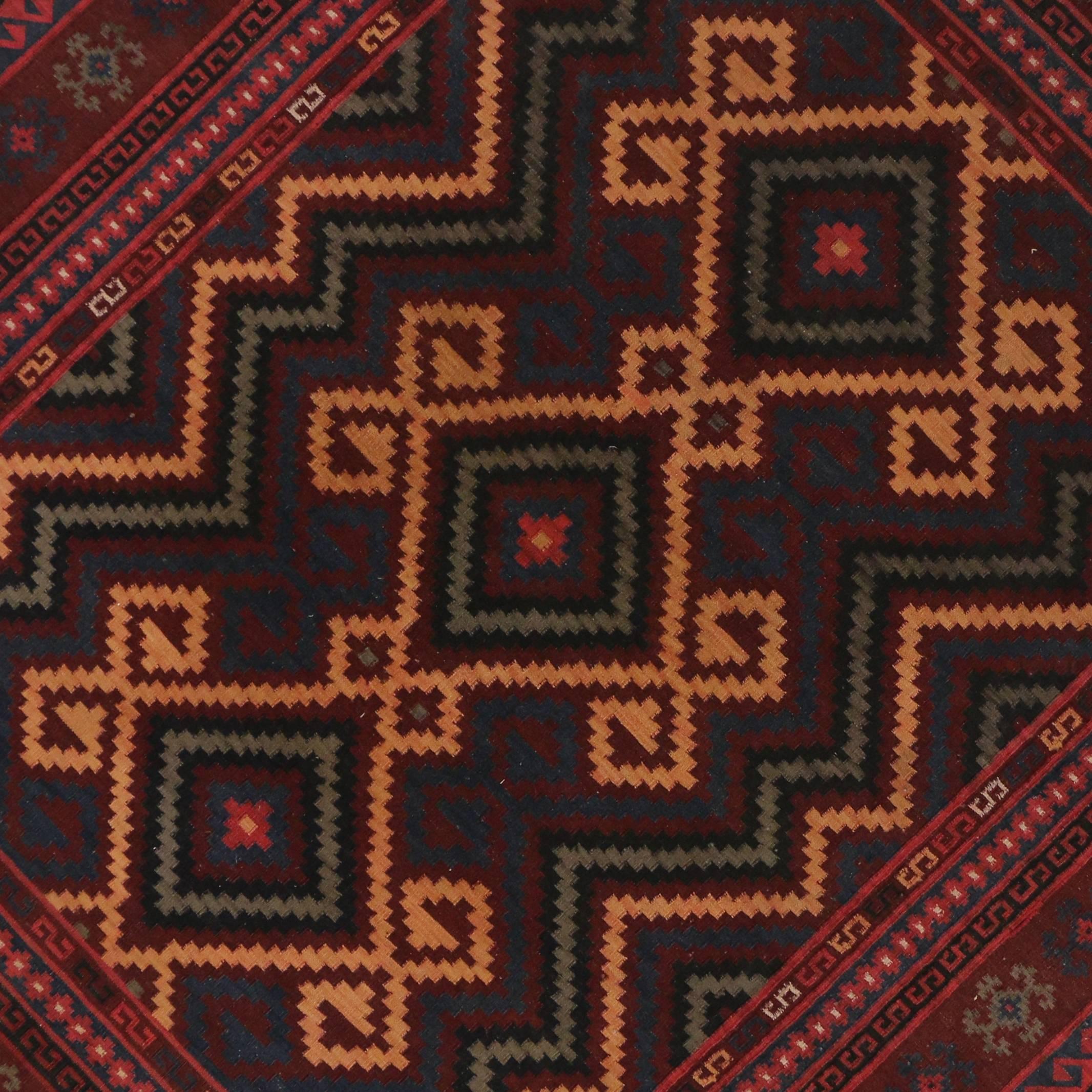 Hand-Woven Boho Chic Vintage Turkish Flatweave Kilim Rug with Modern Tribal Style