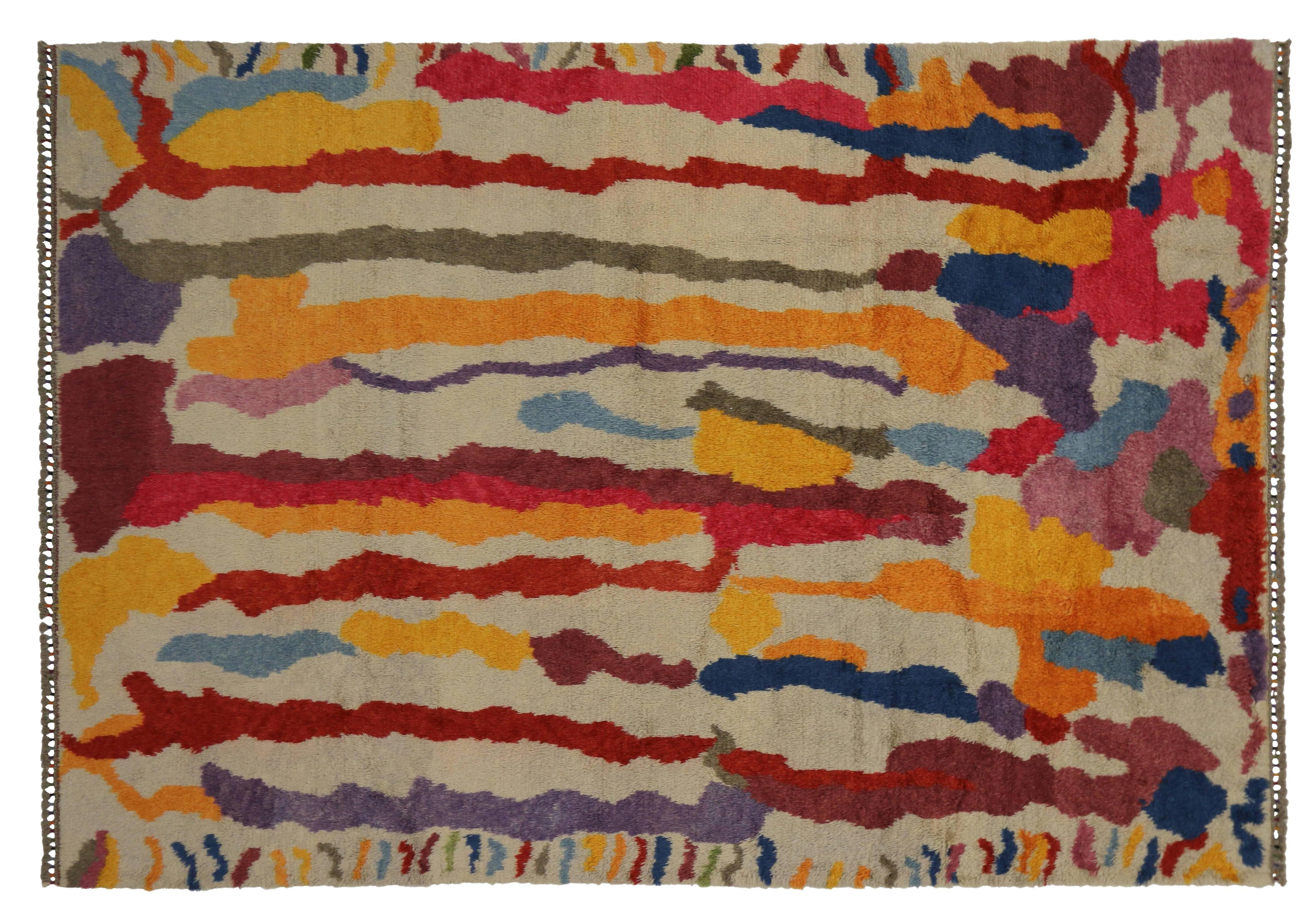 Modern Turkish Tulu Shag Rug with Contemporary Abstract Paint Drip Style 2