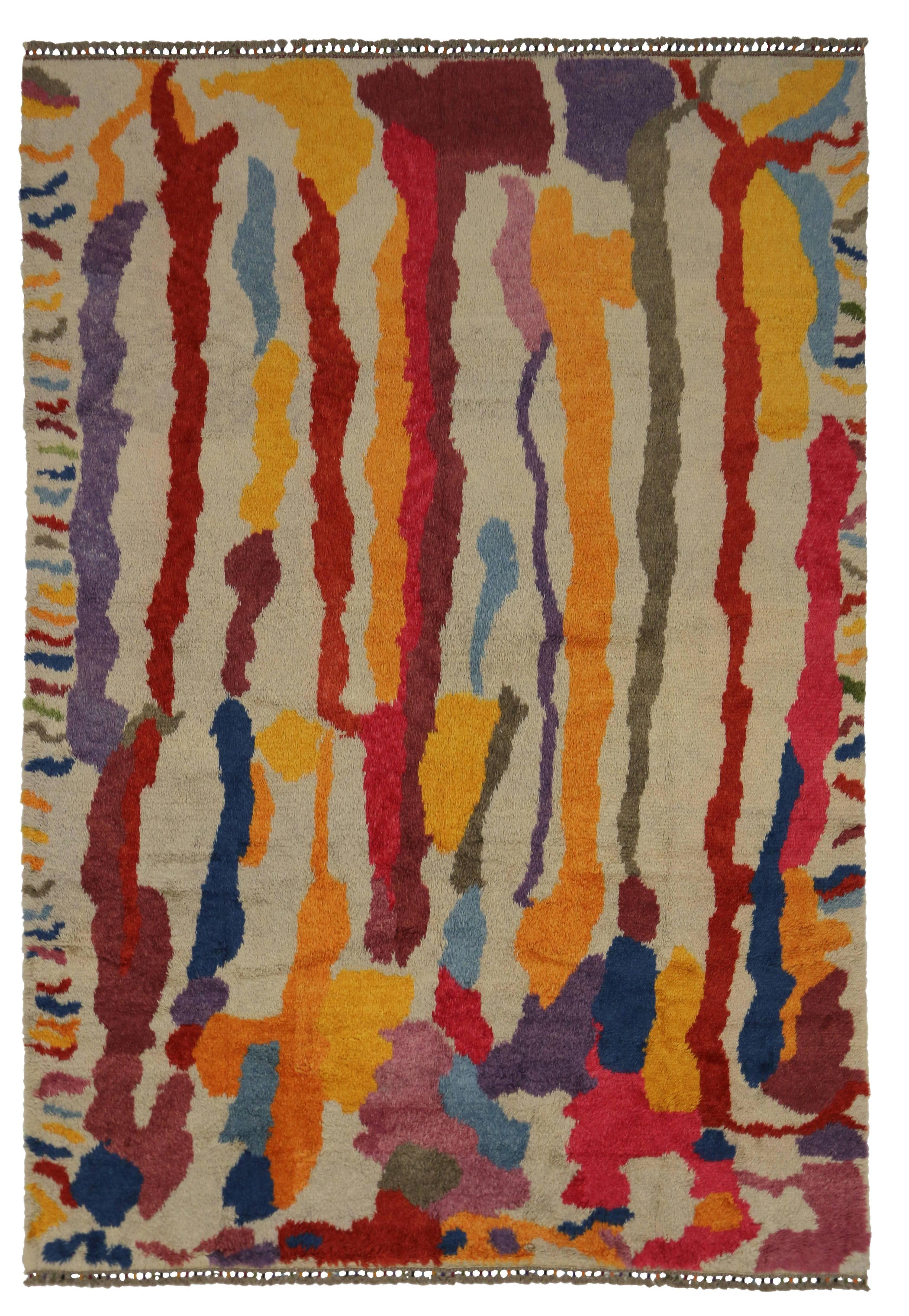 Modern Turkish Tulu Shag Rug with Contemporary Abstract Paint Drip Style 1