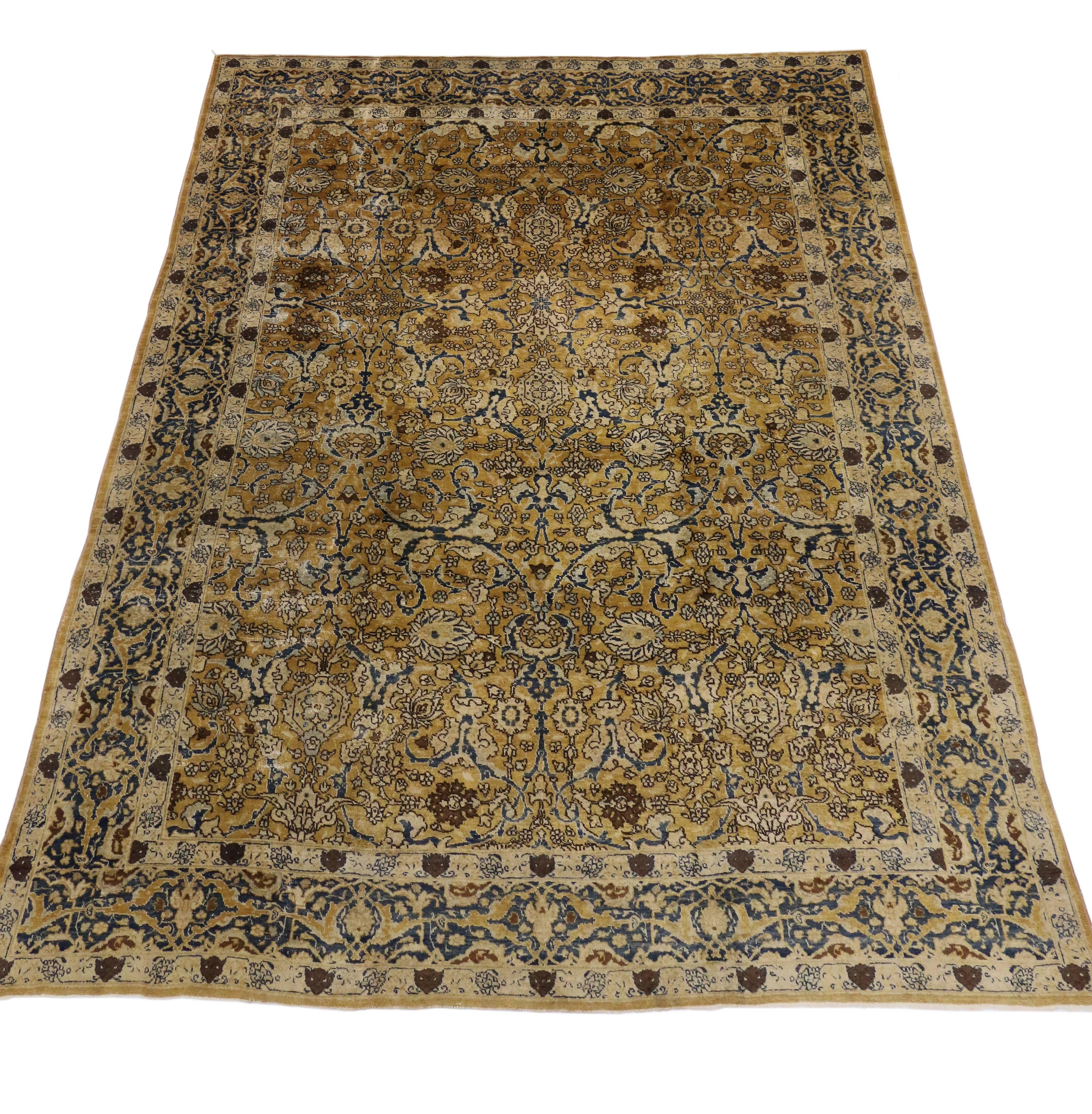 Hand-Knotted Antique Persian Kirman Rug with Hollywood Regency Style, Kerman Rug For Sale