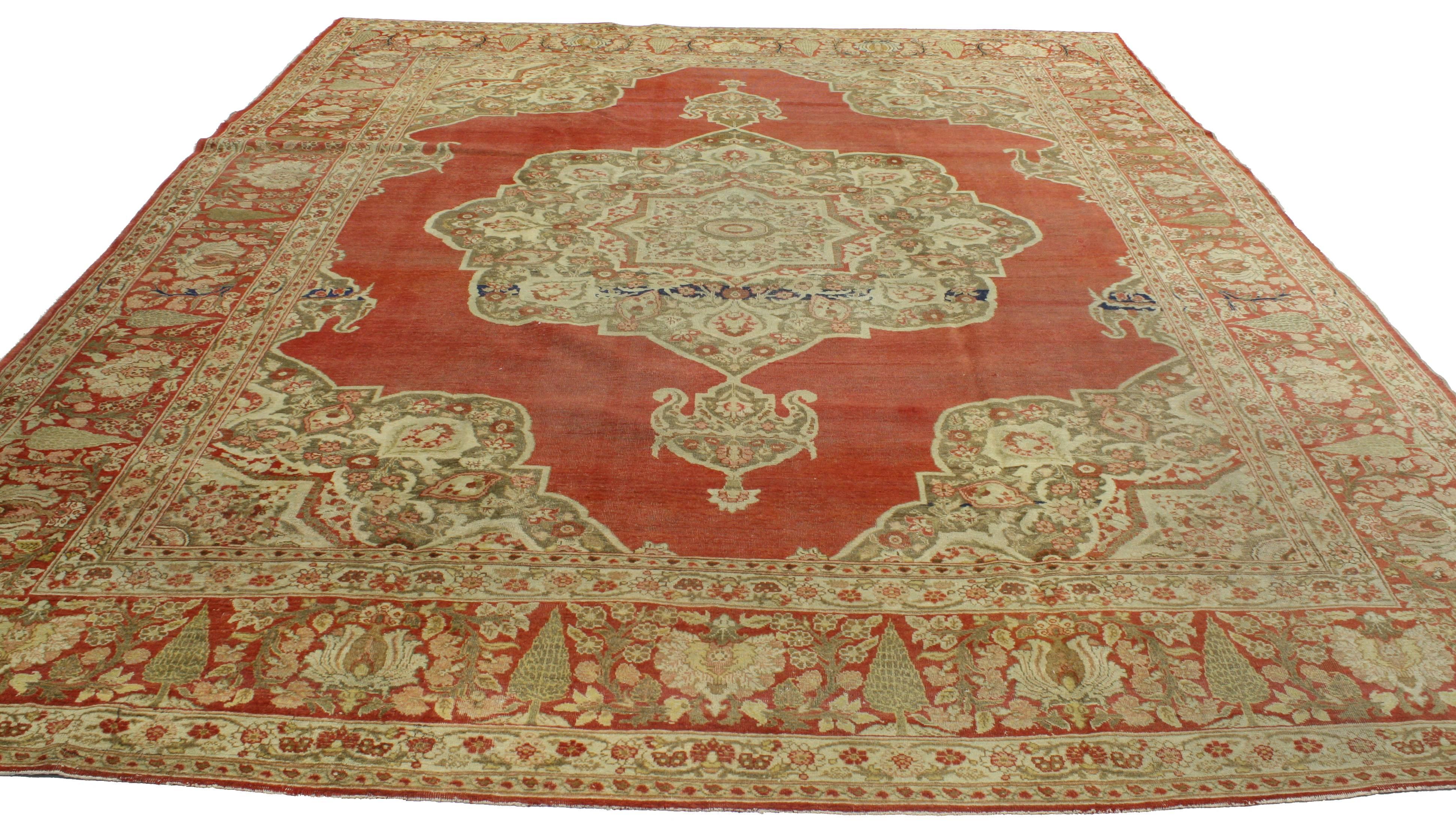 Hand-Knotted Haji Khalili Antique Persian Tabriz Rug with Tudor Manor House Style For Sale