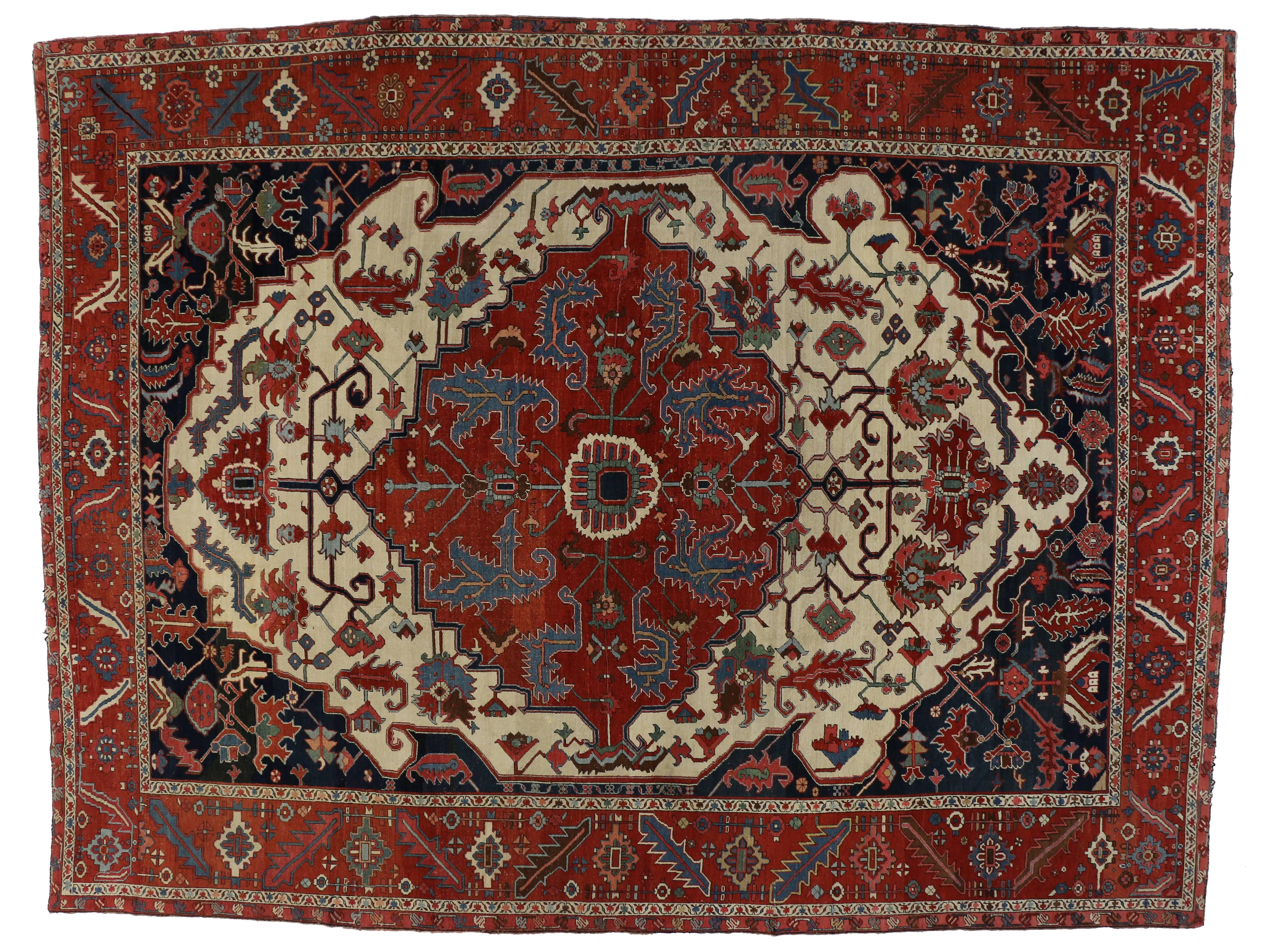 Hand-Knotted Antique Persian Serapi Rug with Modern English Tudor Style