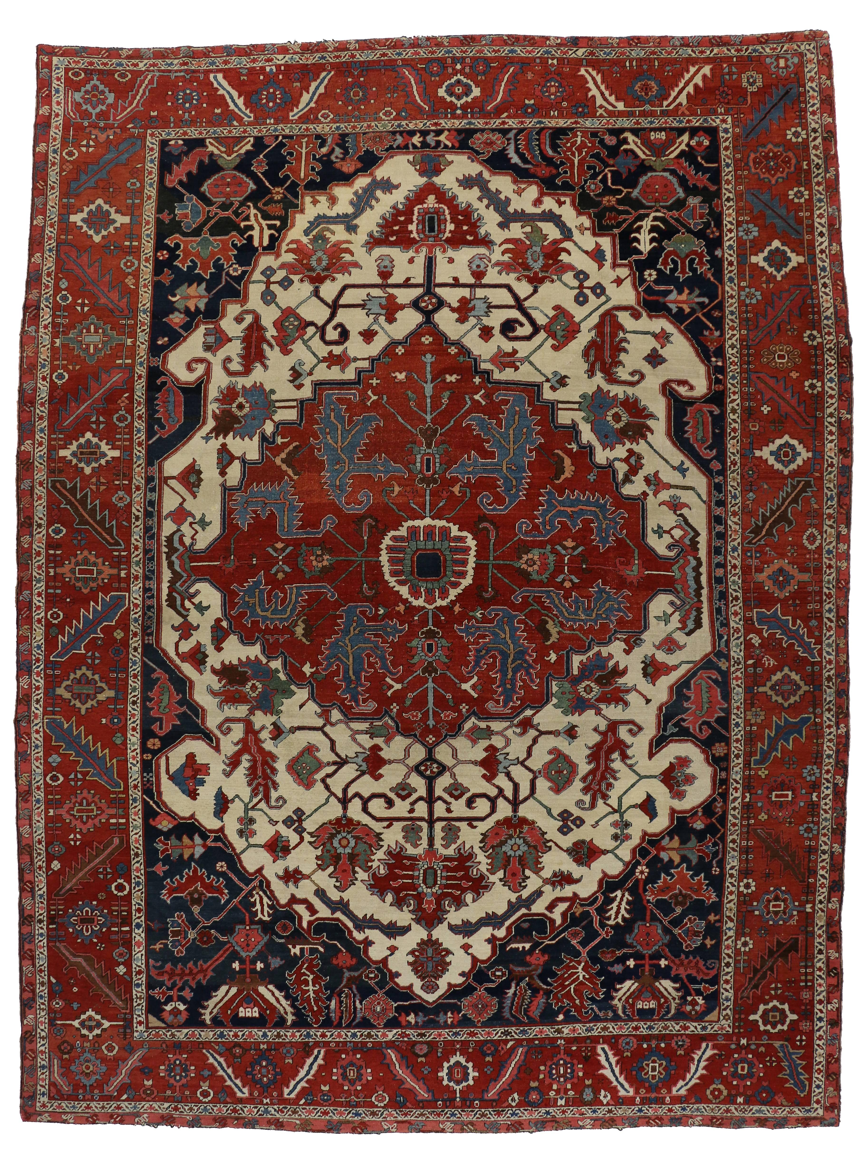 Antique Persian Serapi Rug with Modern English Tudor Style In Excellent Condition In Dallas, TX