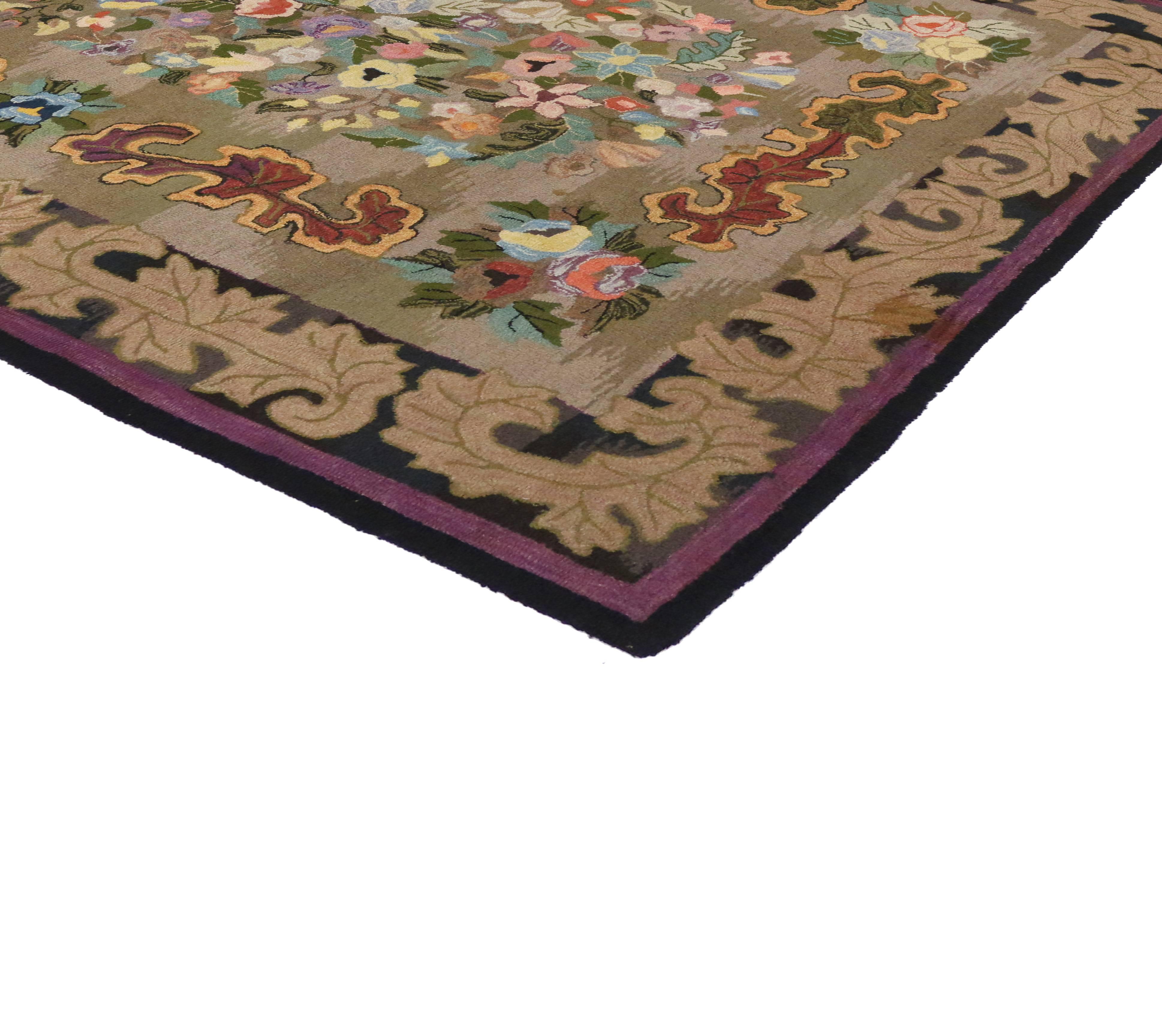 Antique American Hook Rug with Art Nouveau Baroque Style For Sale at ...